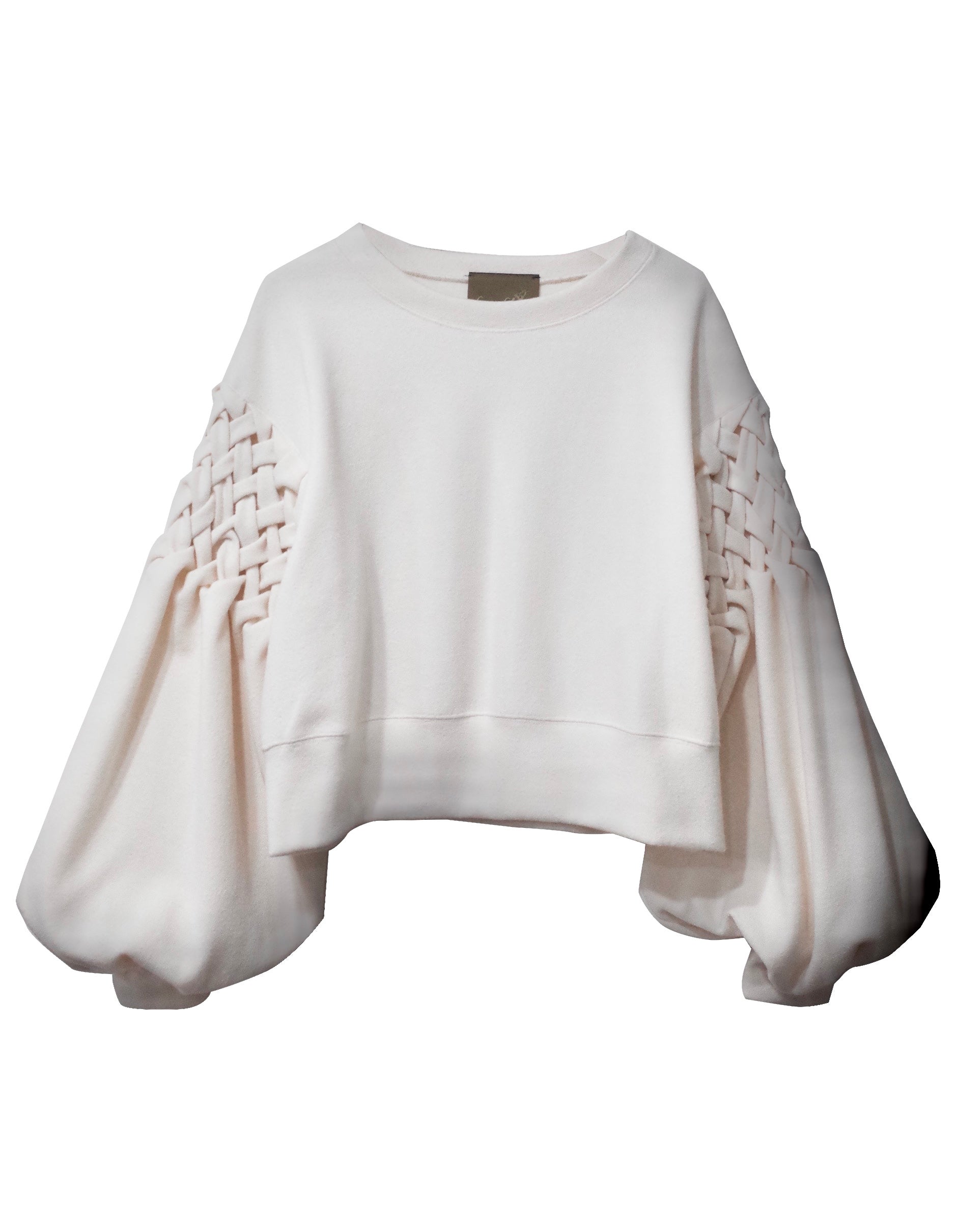 Smocking sleeve boucle pullover S - Off-White