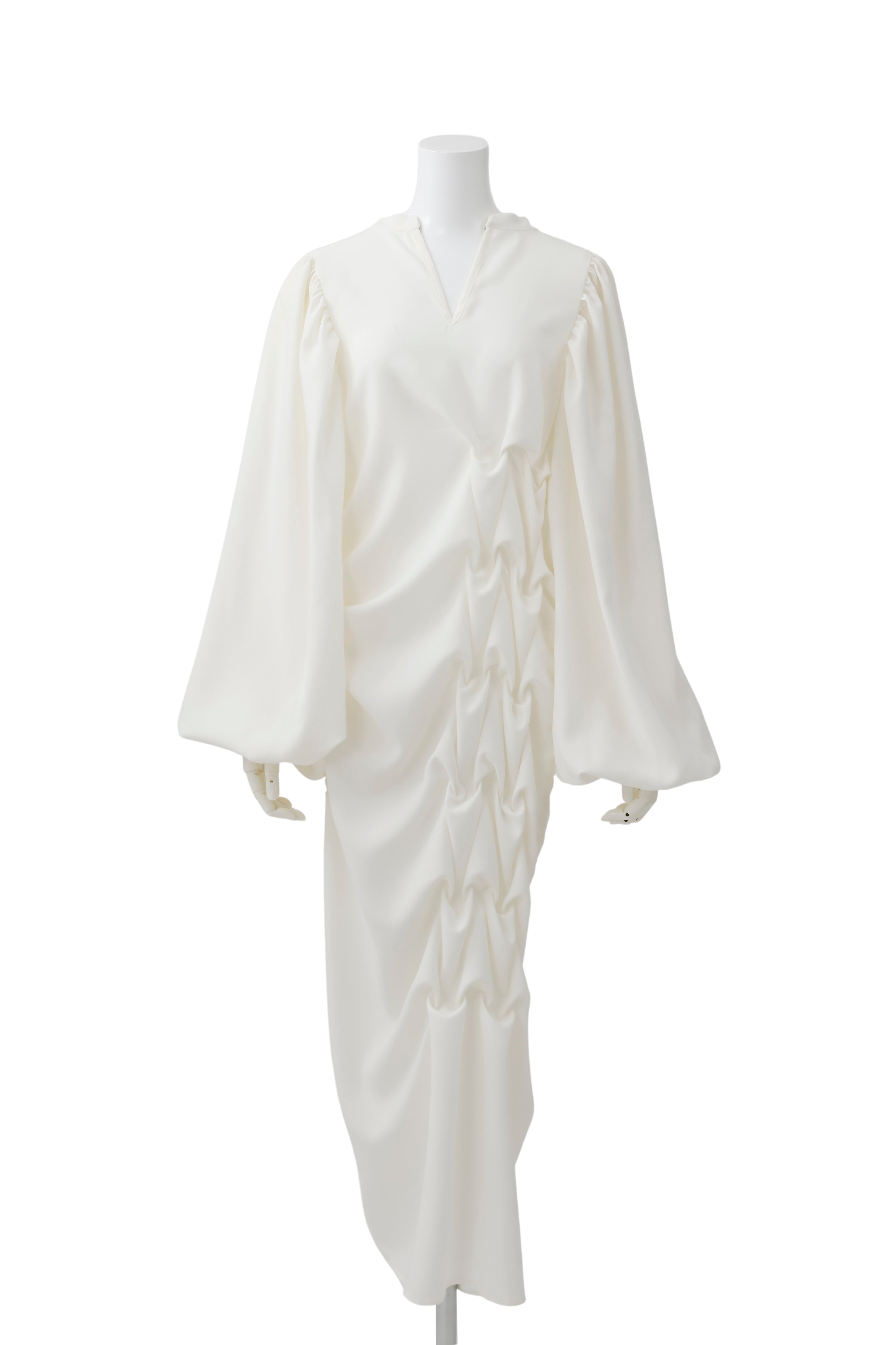 Side gather dress - White
