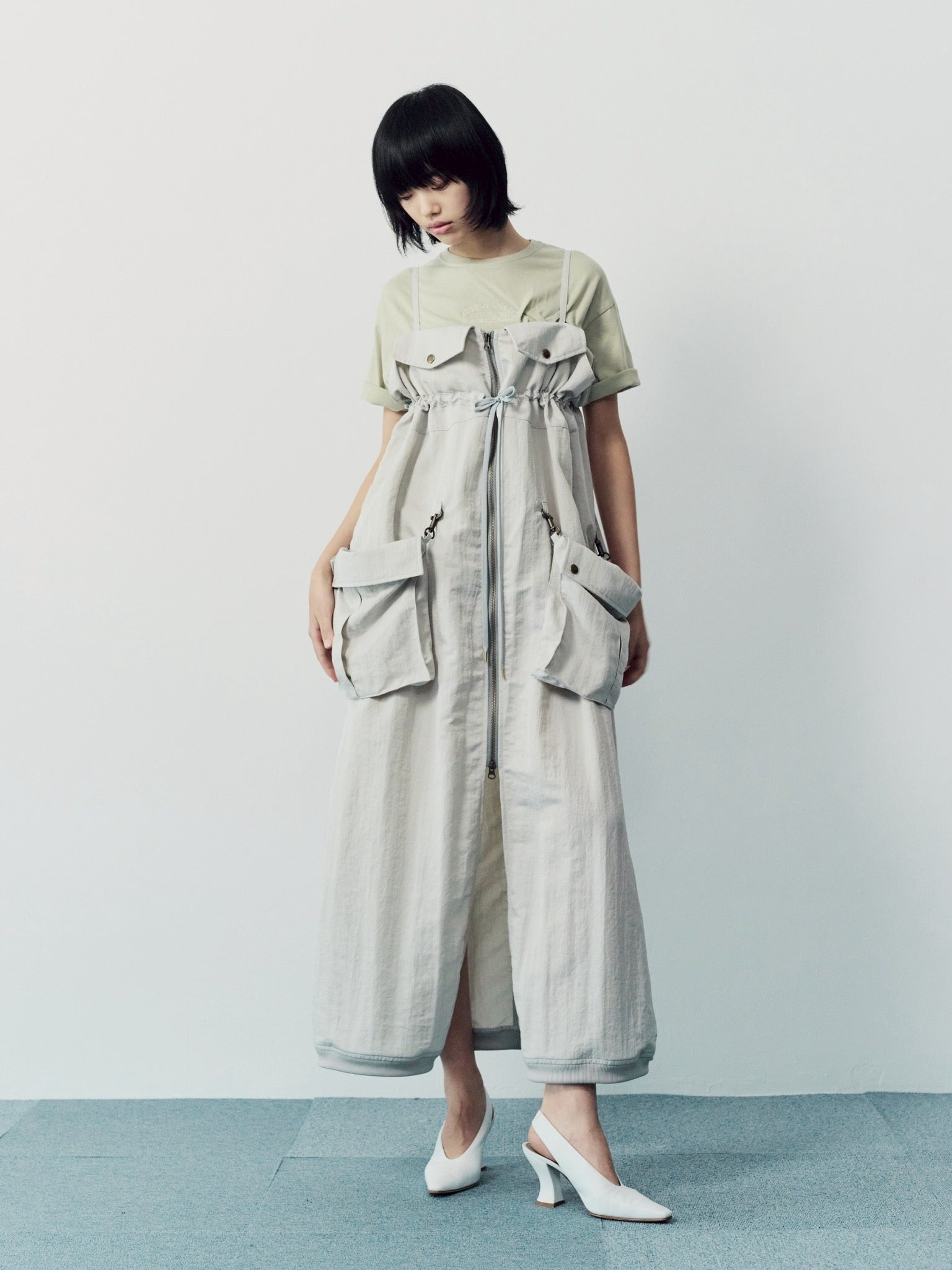 Military shrink zip dress - Greige