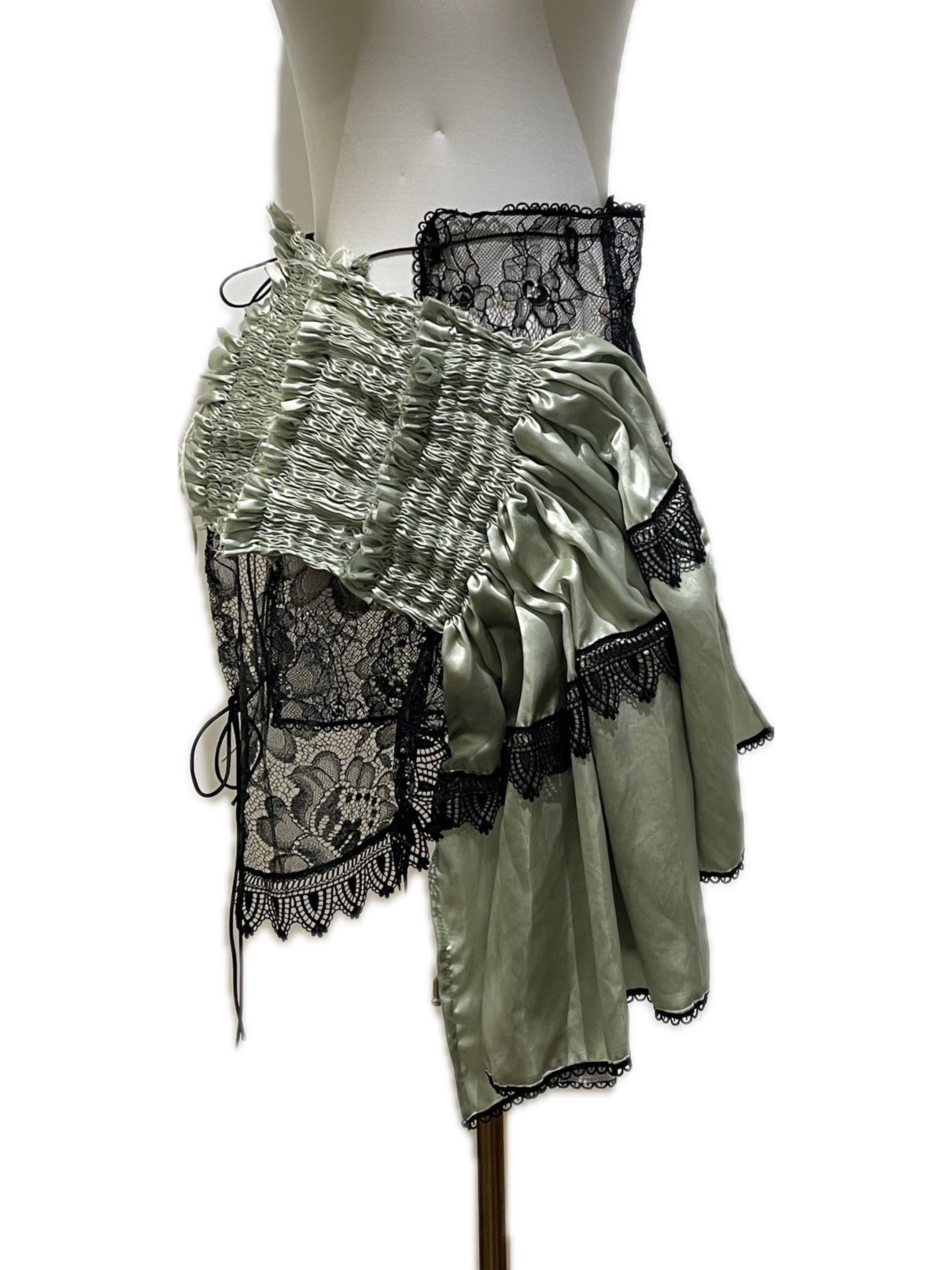 Hand pleats veil skirt - Green