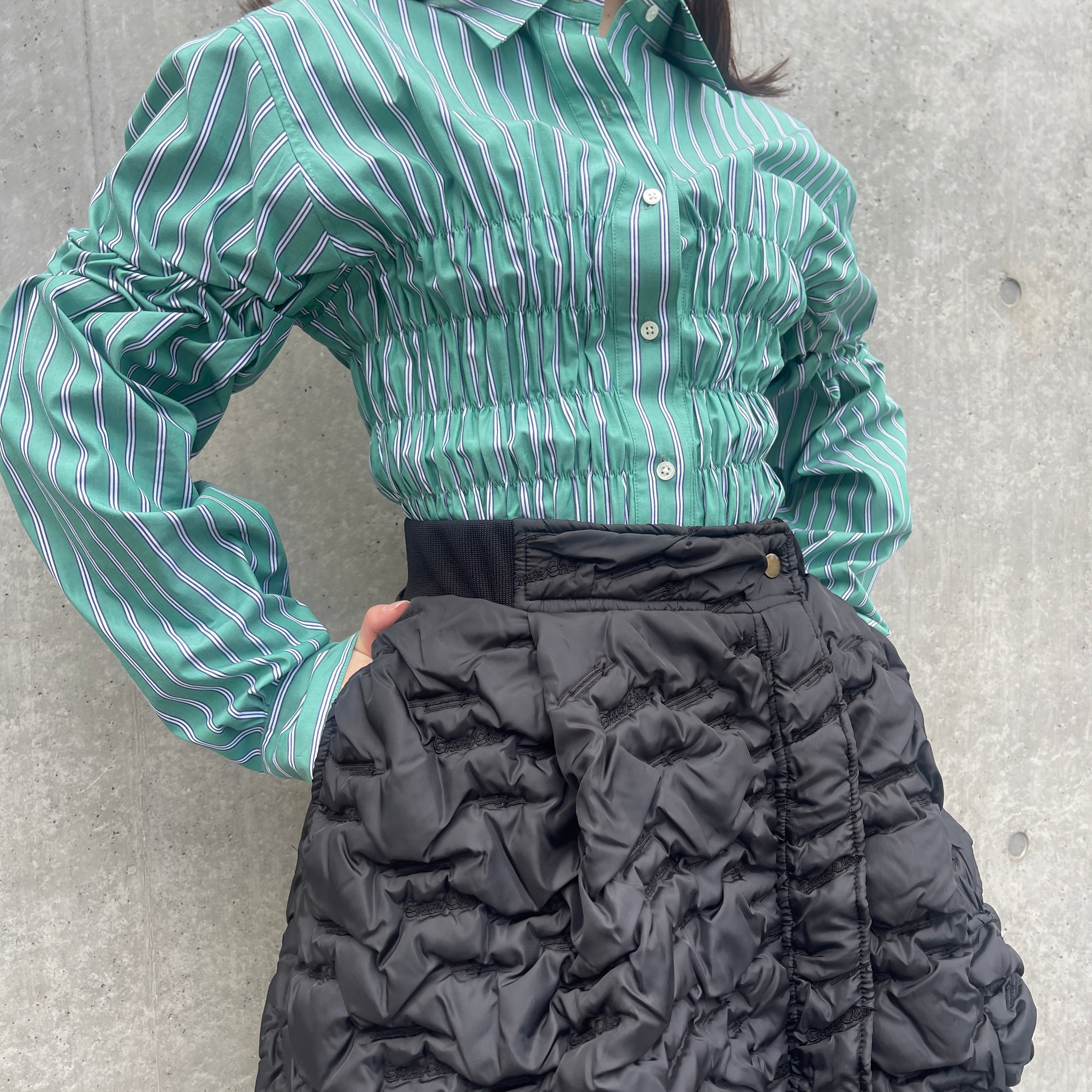 Stripe shirring shirt - Green