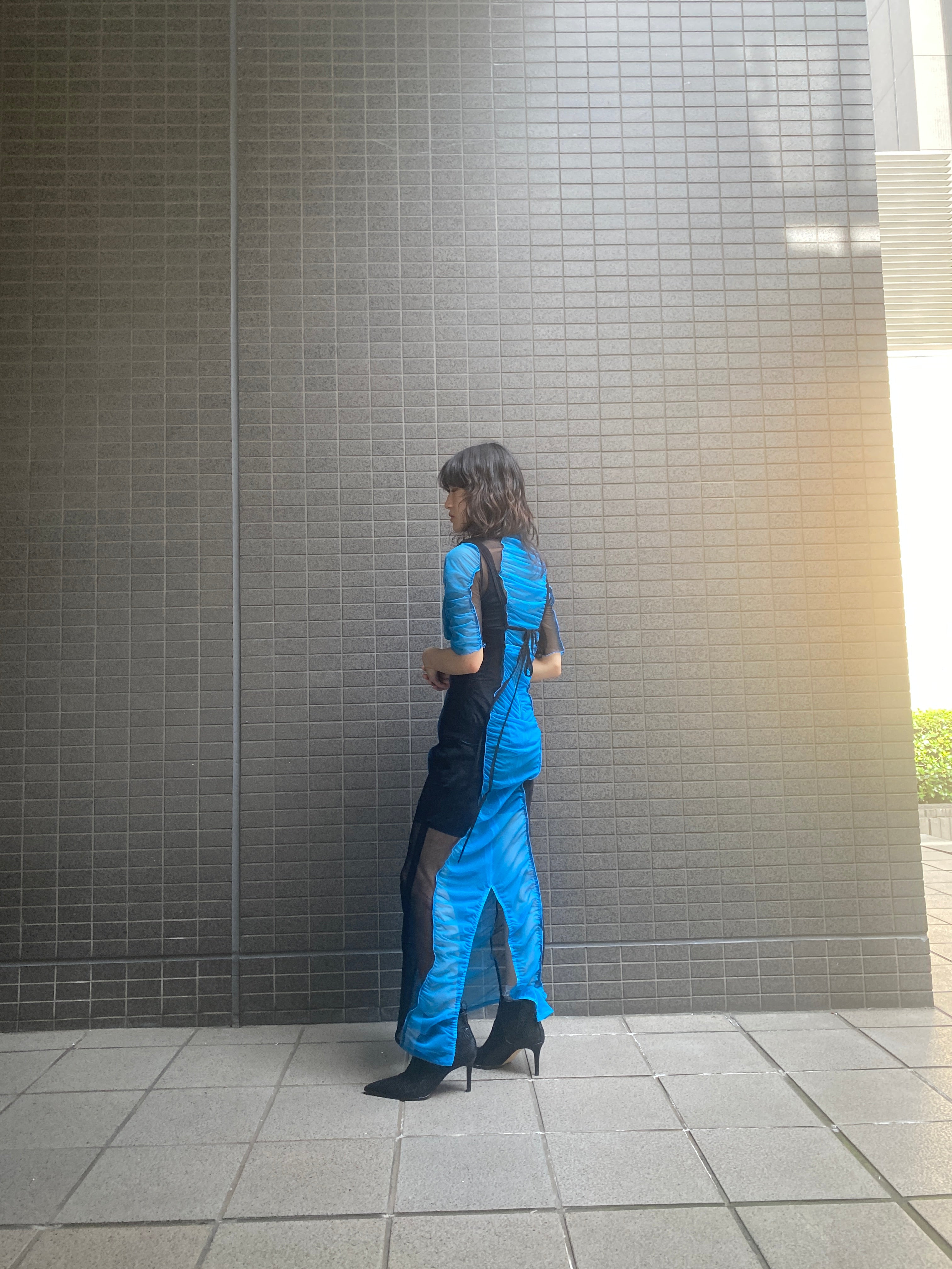Sheer fit dress - Blue × Black