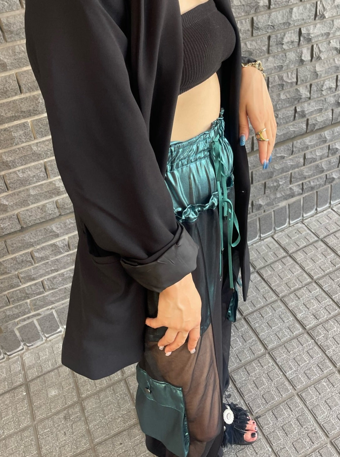 See-through pants - Metallic Green