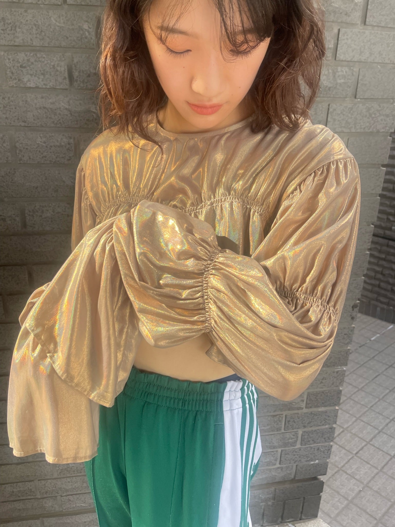 Foil blouse - Metallic Green