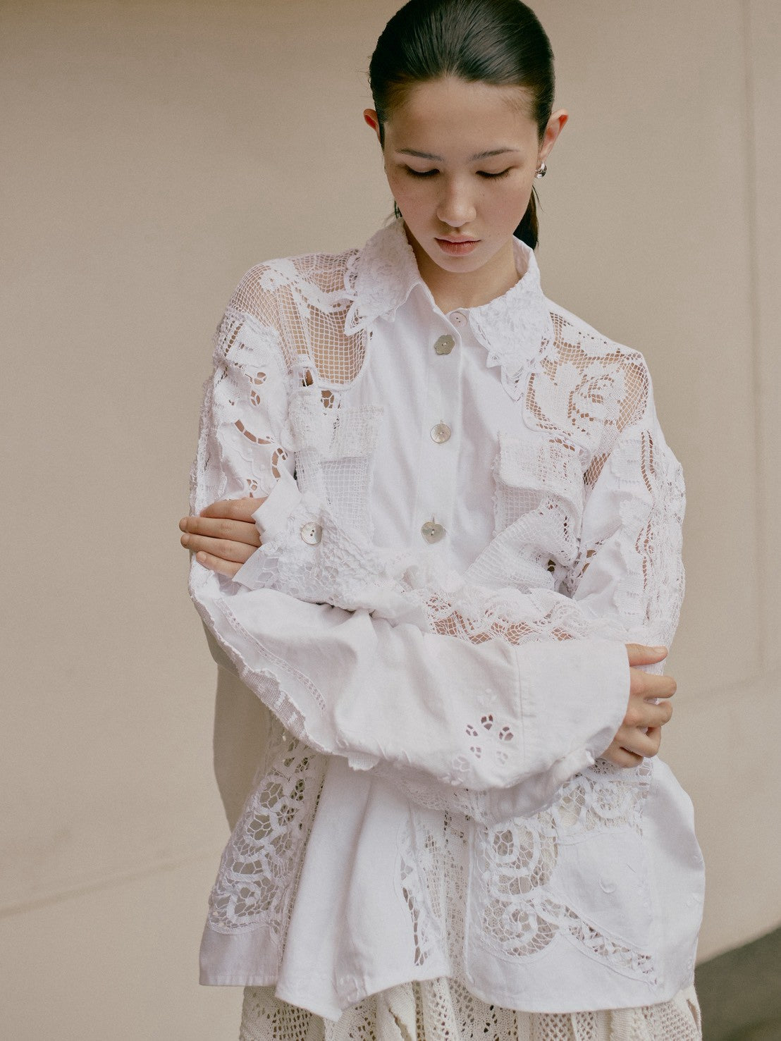 ATELIER by Create Clair / Vintage patchwork shirt jacket - Off-white