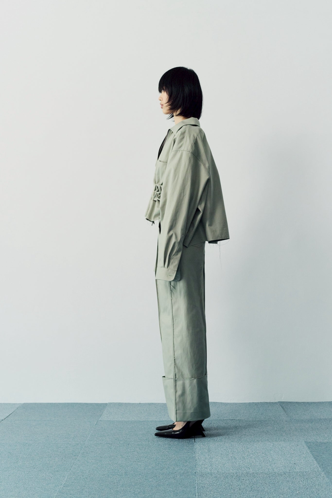 Wide-Leg Roll Pants - Green