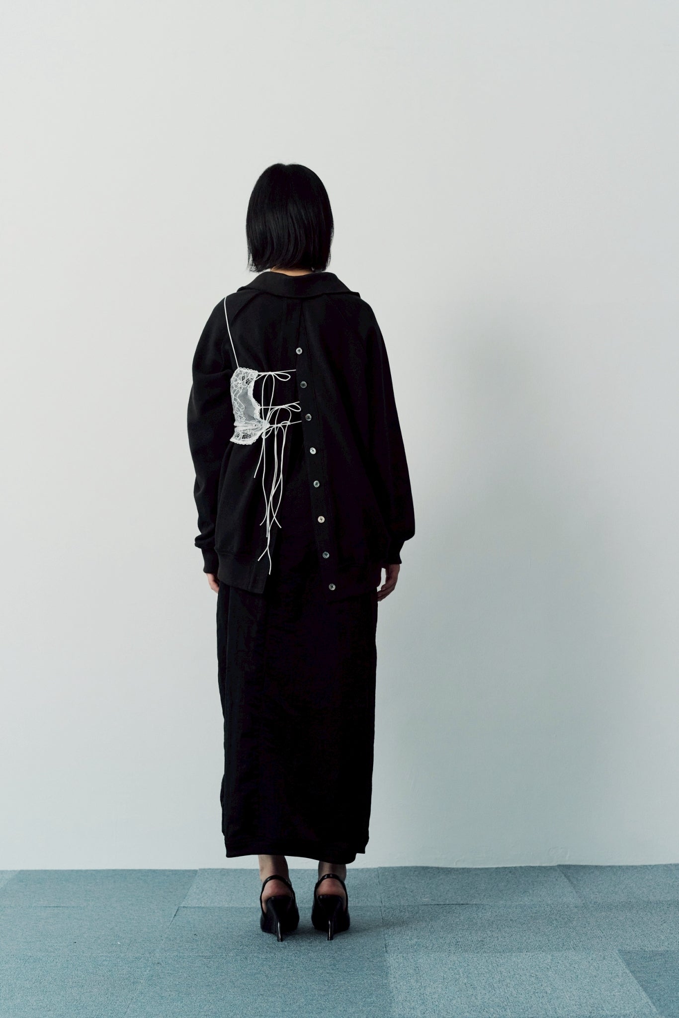 Raw edge loose polo - Black