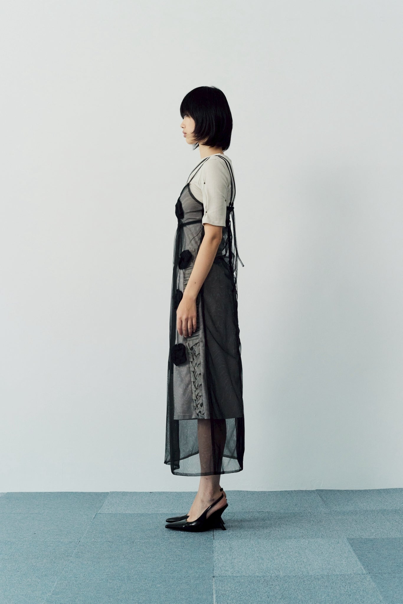 Side gather half pants - Beige