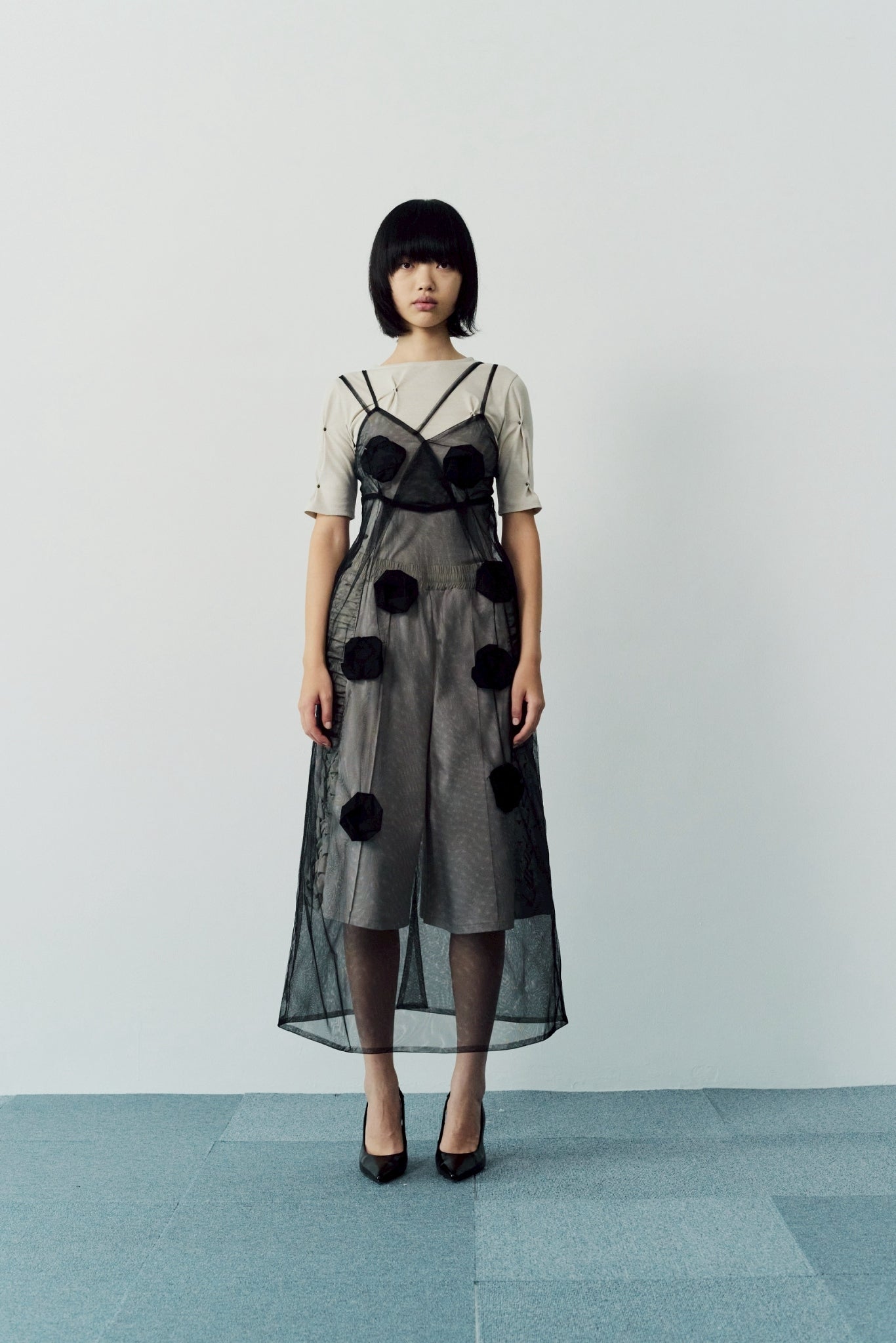 Side gather half pants - Beige