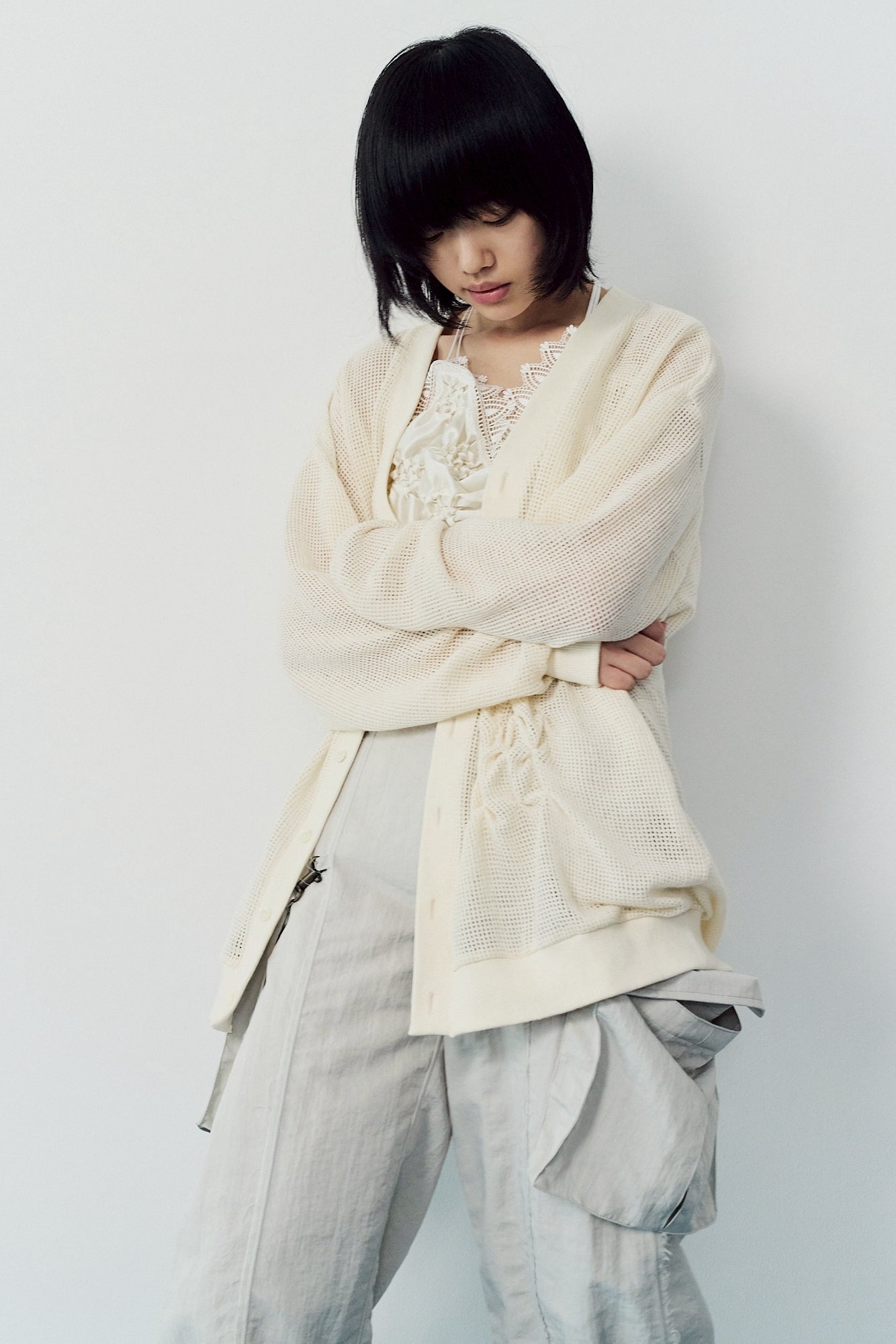 Basket mesh cardigan - Beige