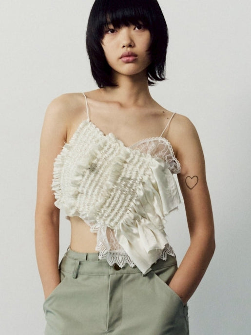 Hand pleats veil bustier - White