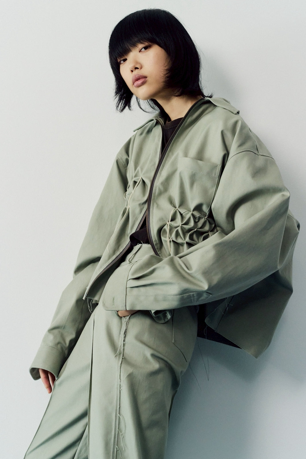 Wide-Leg Roll Pants - Green