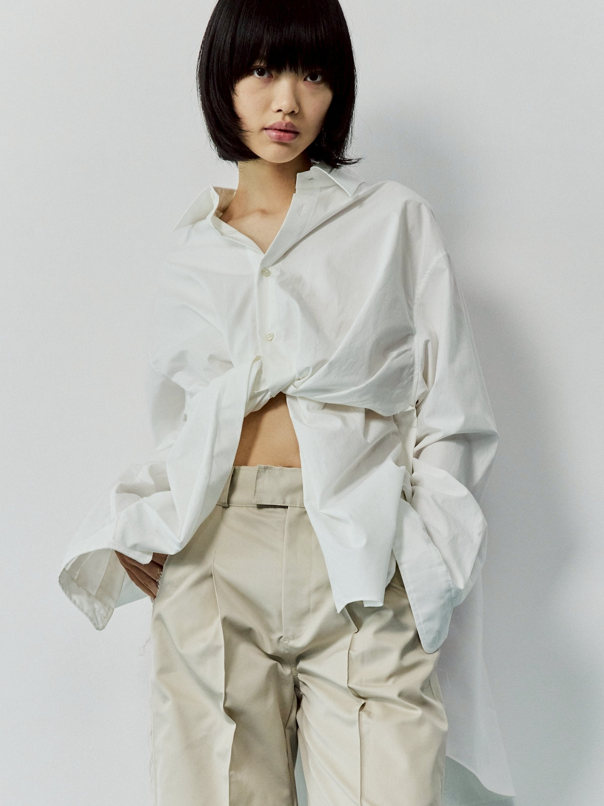Wide-Leg Roll Pants - Beige
