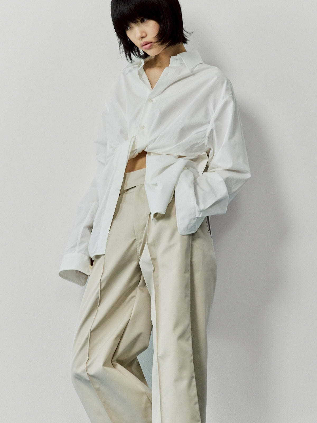 Wide-Leg Roll Pants - Beige