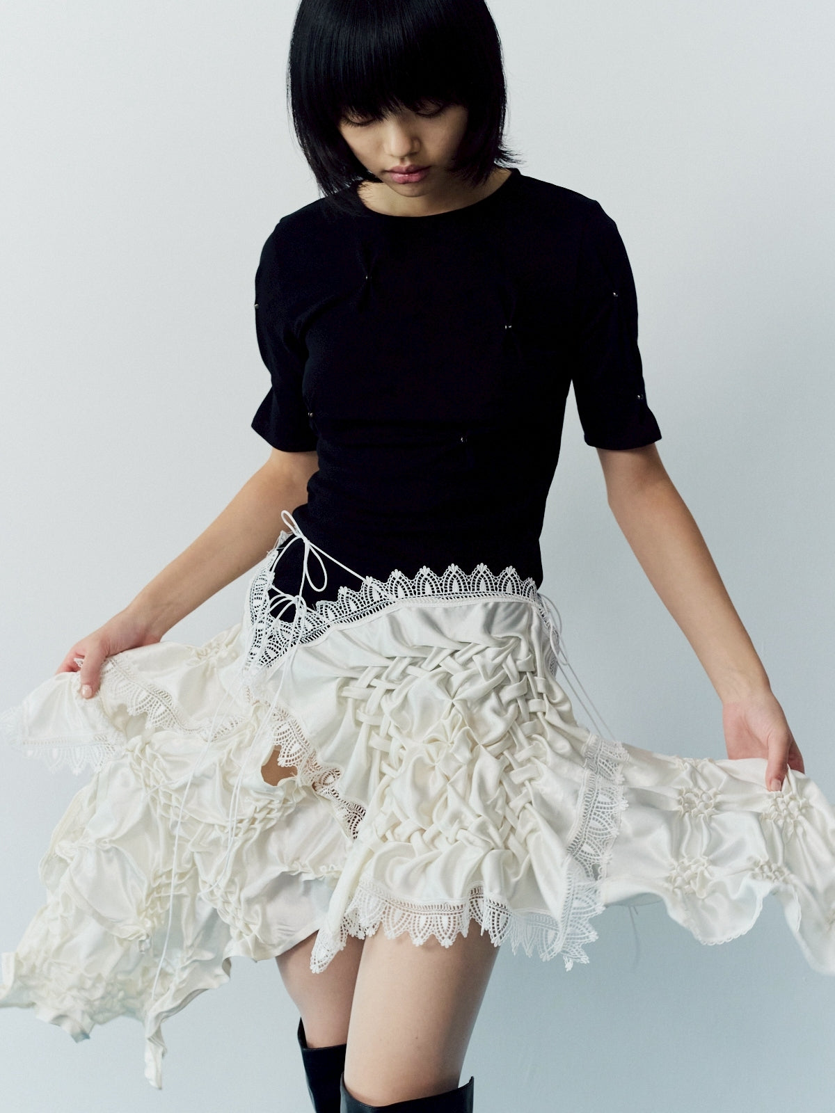 Pic tuck cut pullover - Black