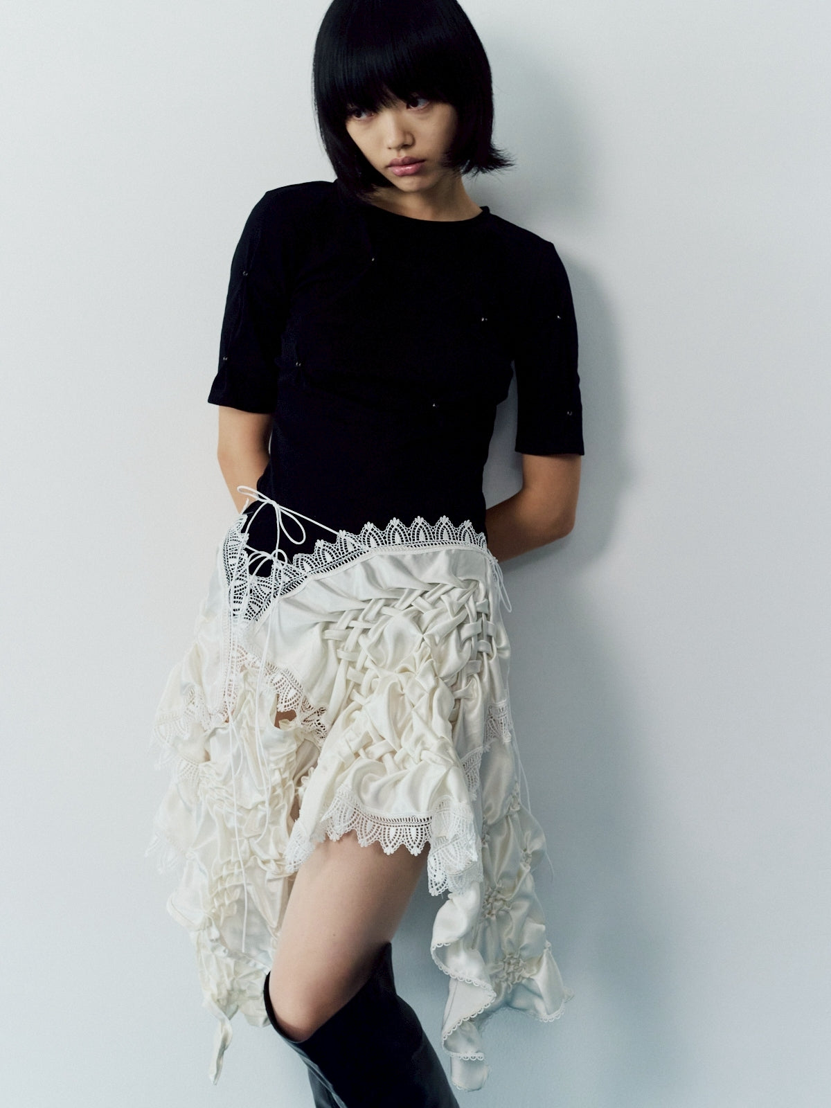 Pic tuck cut pullover - Black