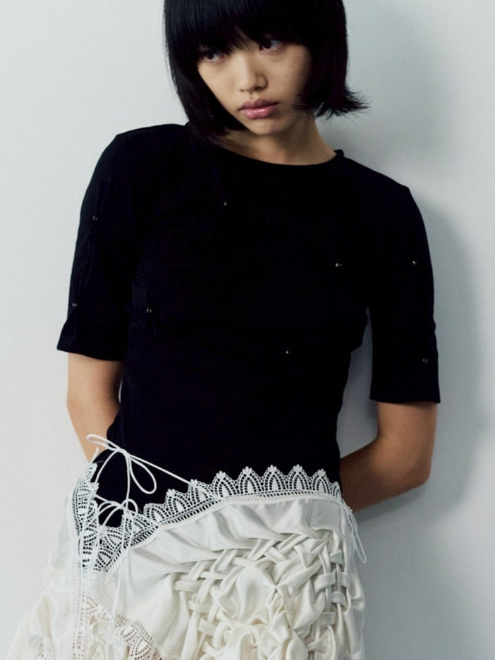 Pic tuck cut pullover - Black