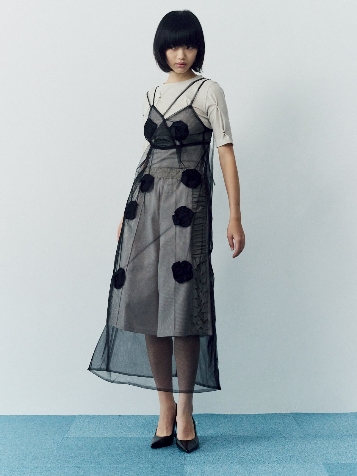 Side gather half pants - Beige