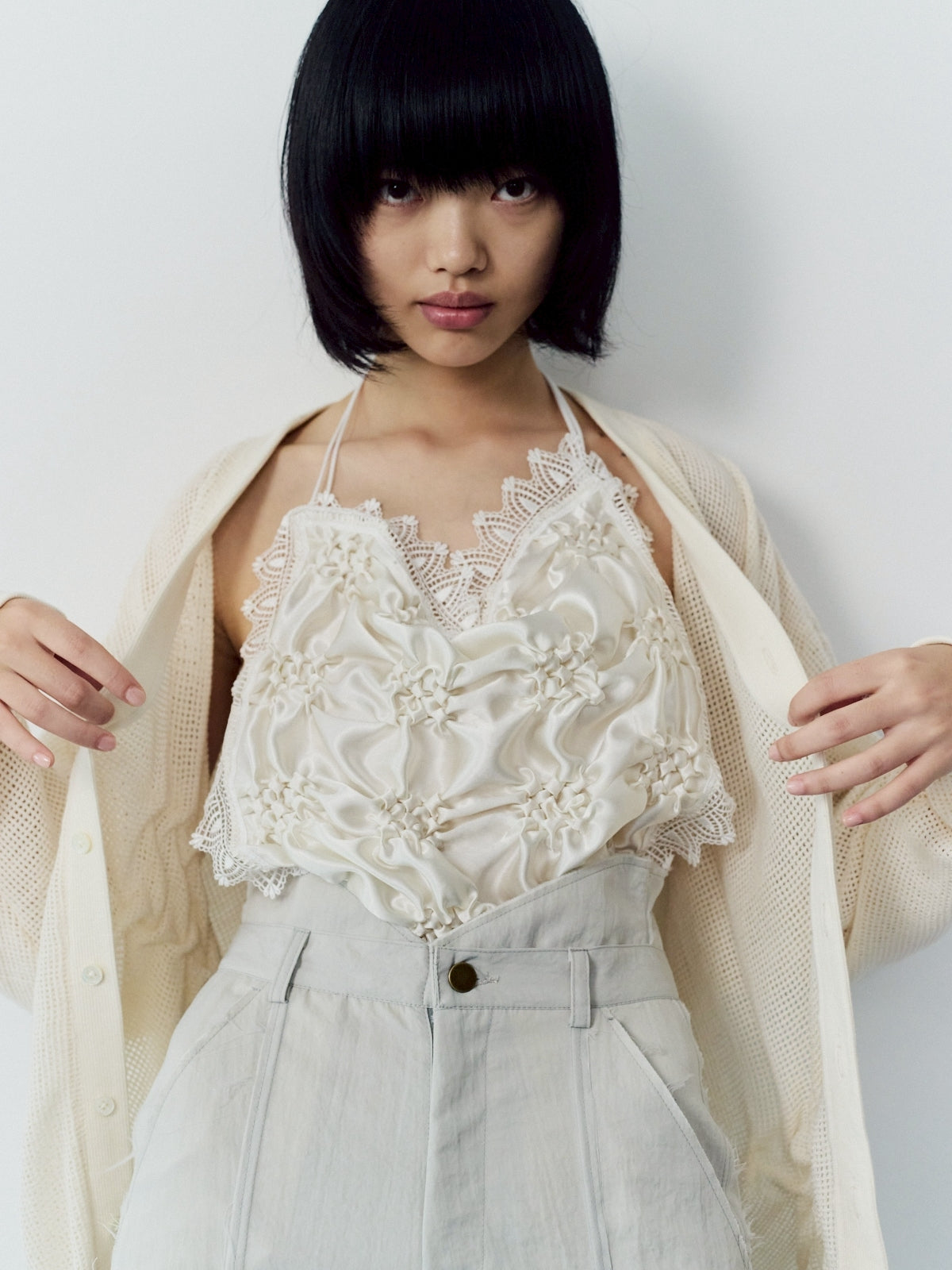 Smocking veill bustier - White