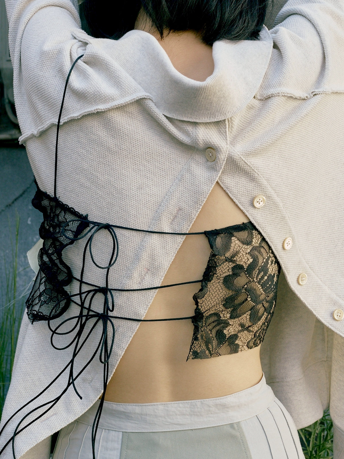Hand pleats veil bustier - Green