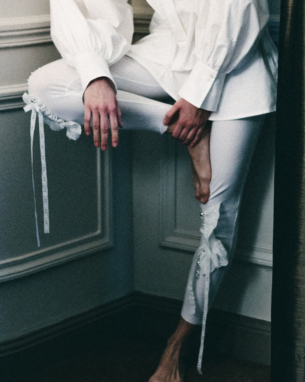 Standneck tuck shirt jacket - White