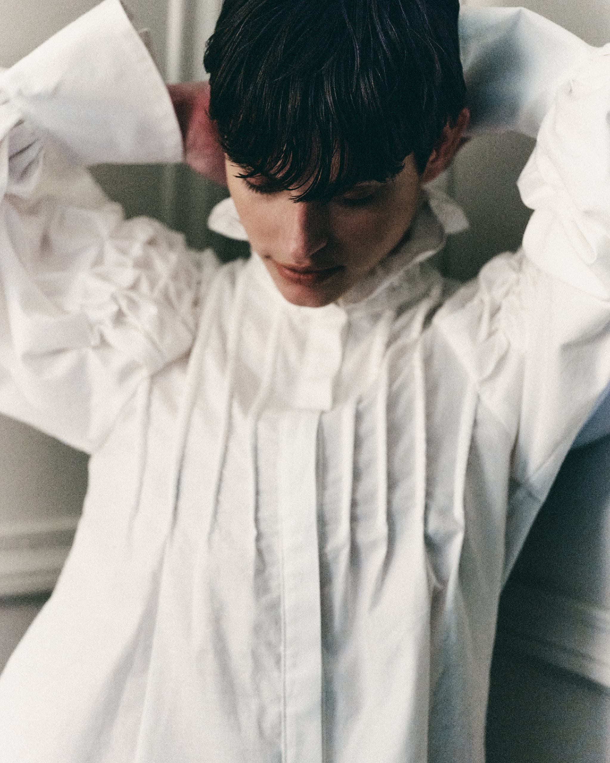 Standneck tuck shirt jacket - White