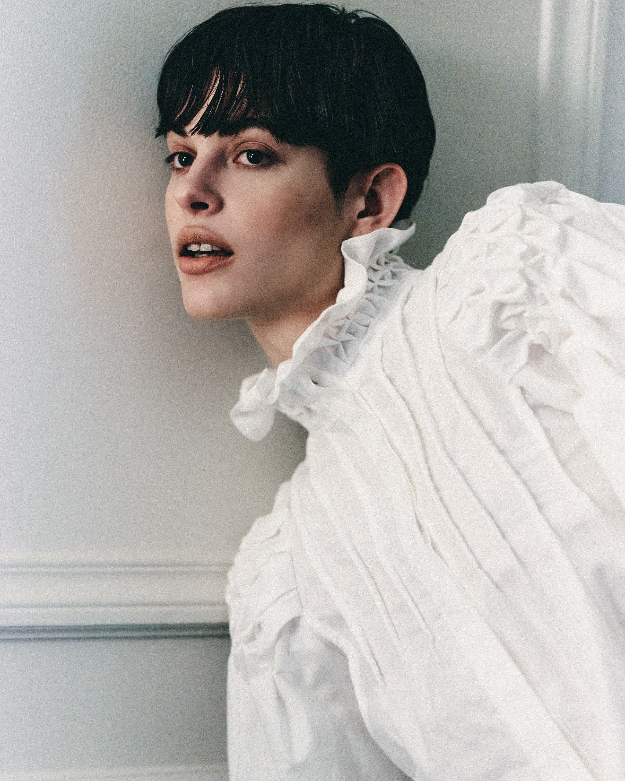 Standneck tuck shirt jacket - White