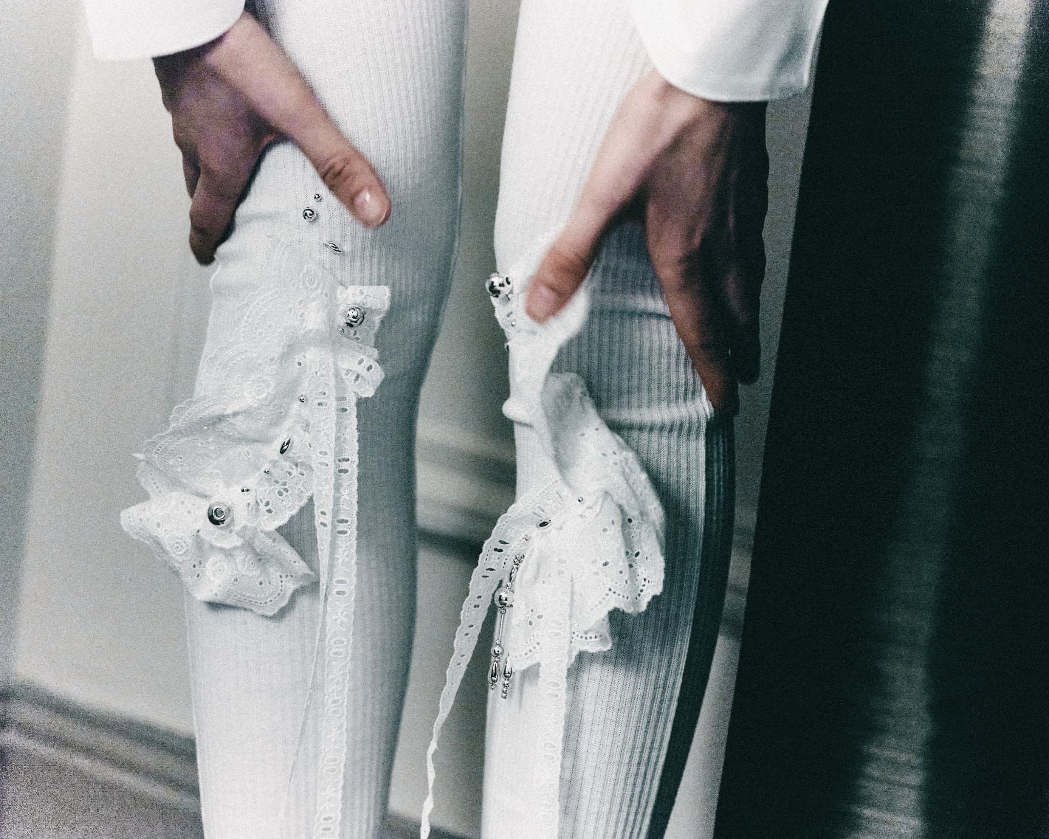 Lace bijou leggings - White