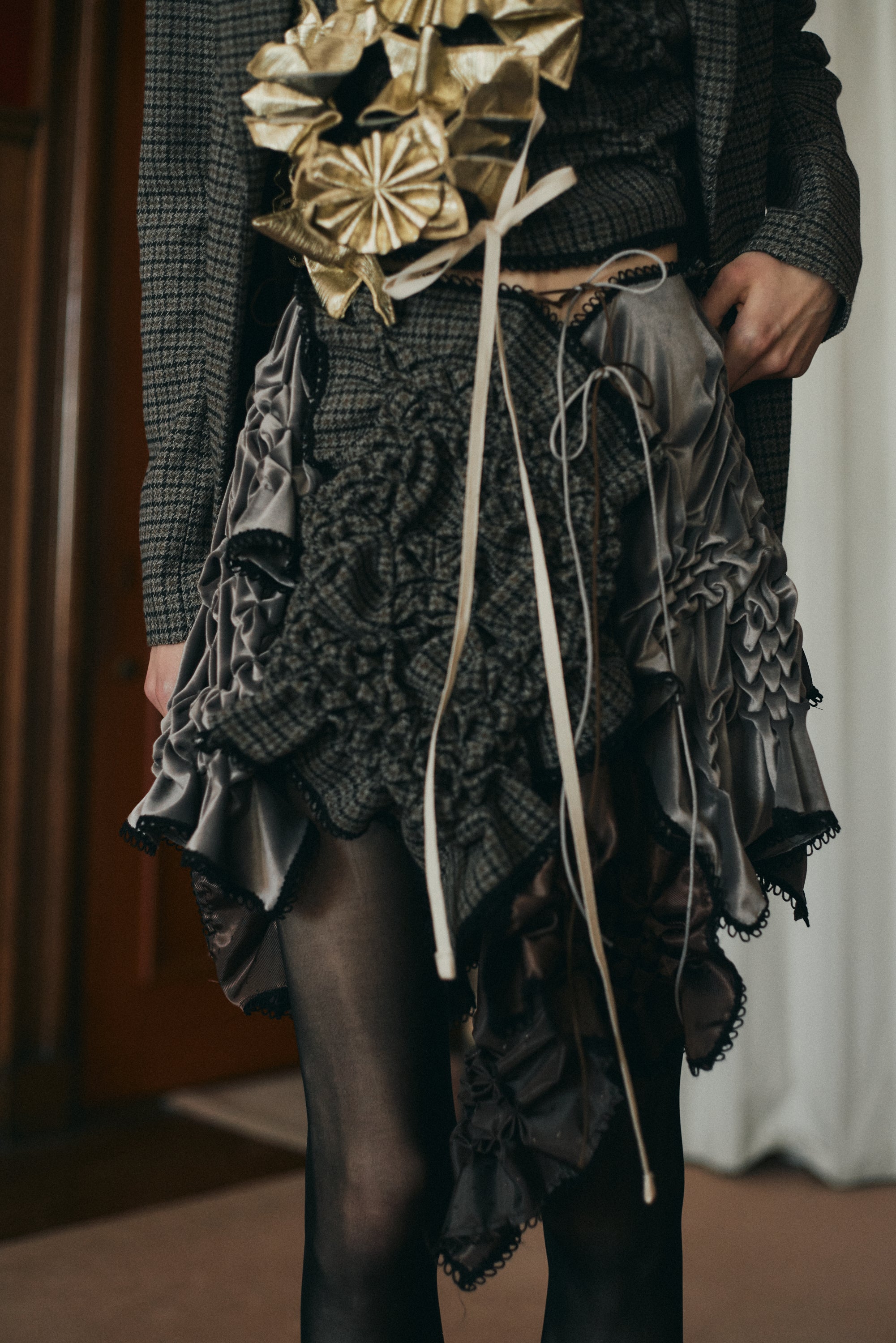 Patch smocking skirt - Gray-Tweed