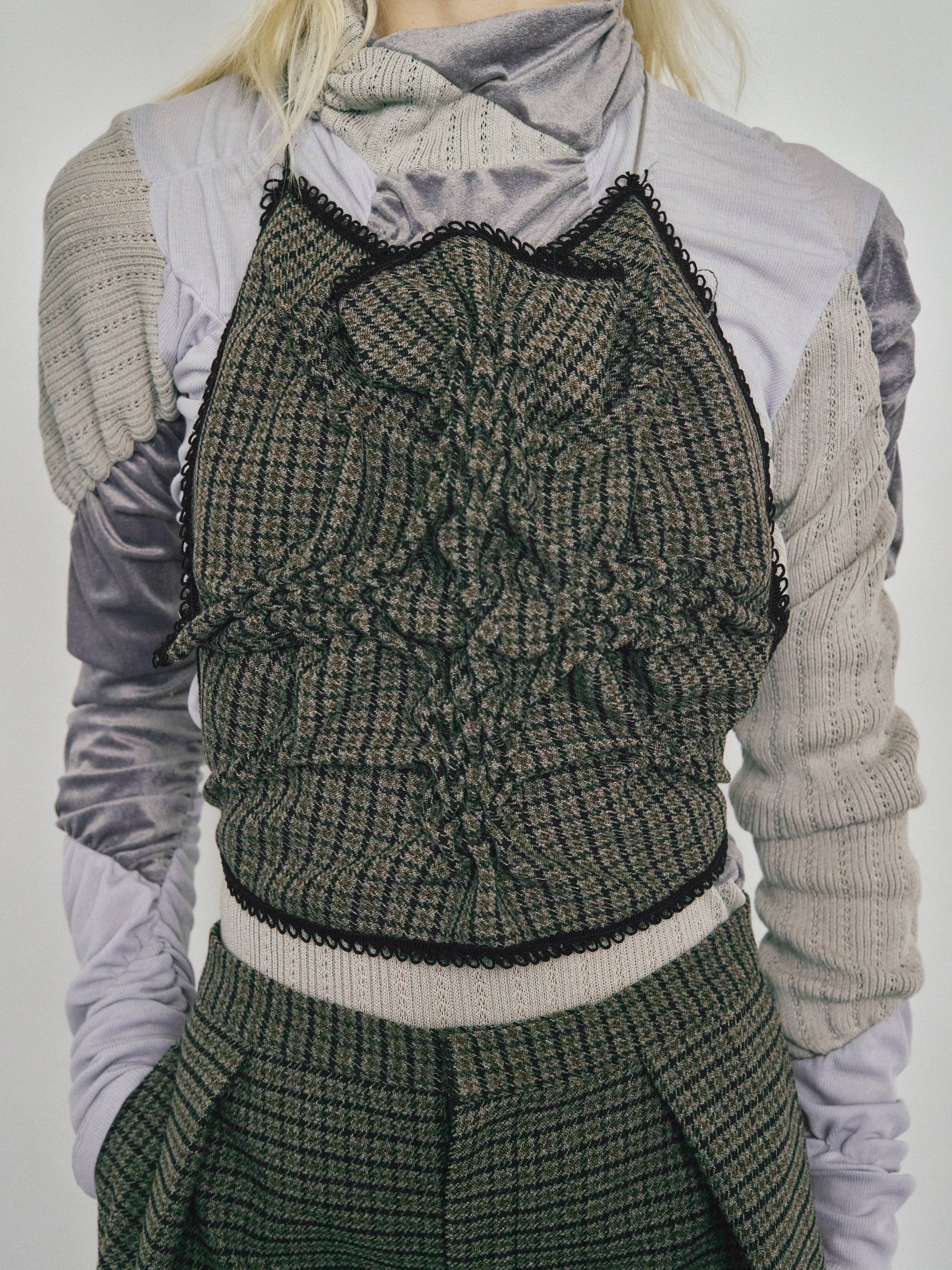 Patch smocking bustier - Gray-Tweed