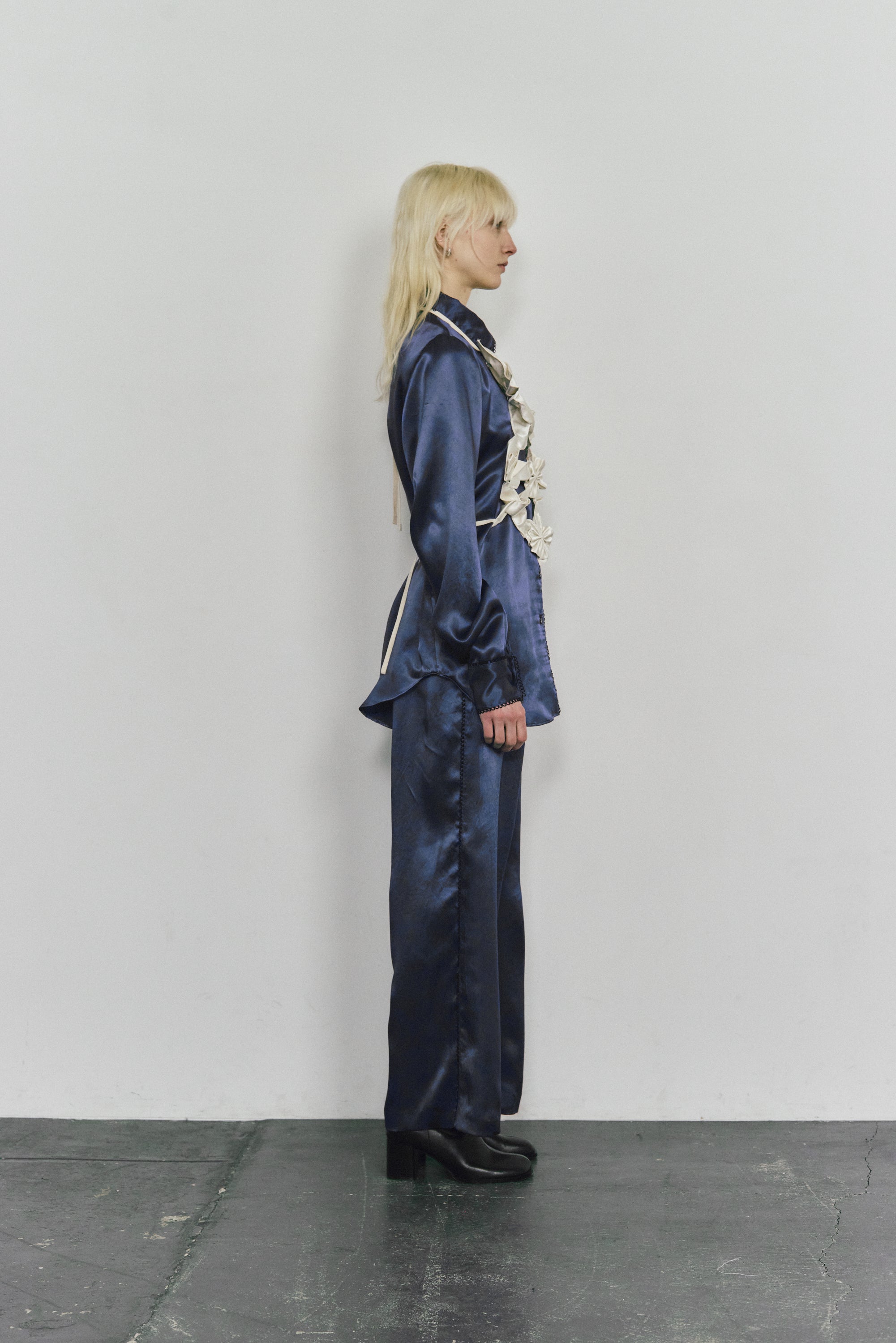 Satin broad pants - Navy