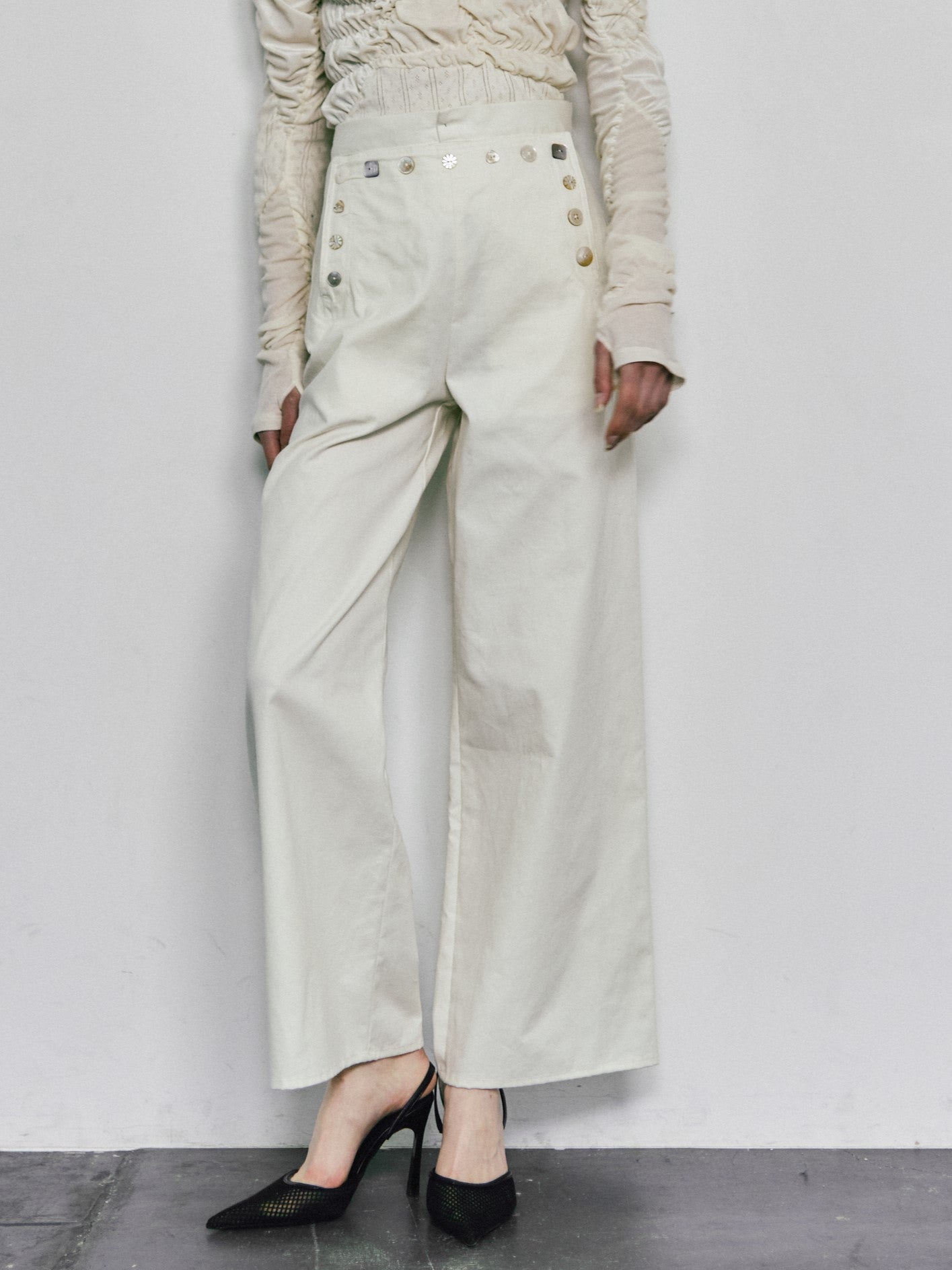 Navy sailor pants - Ivory