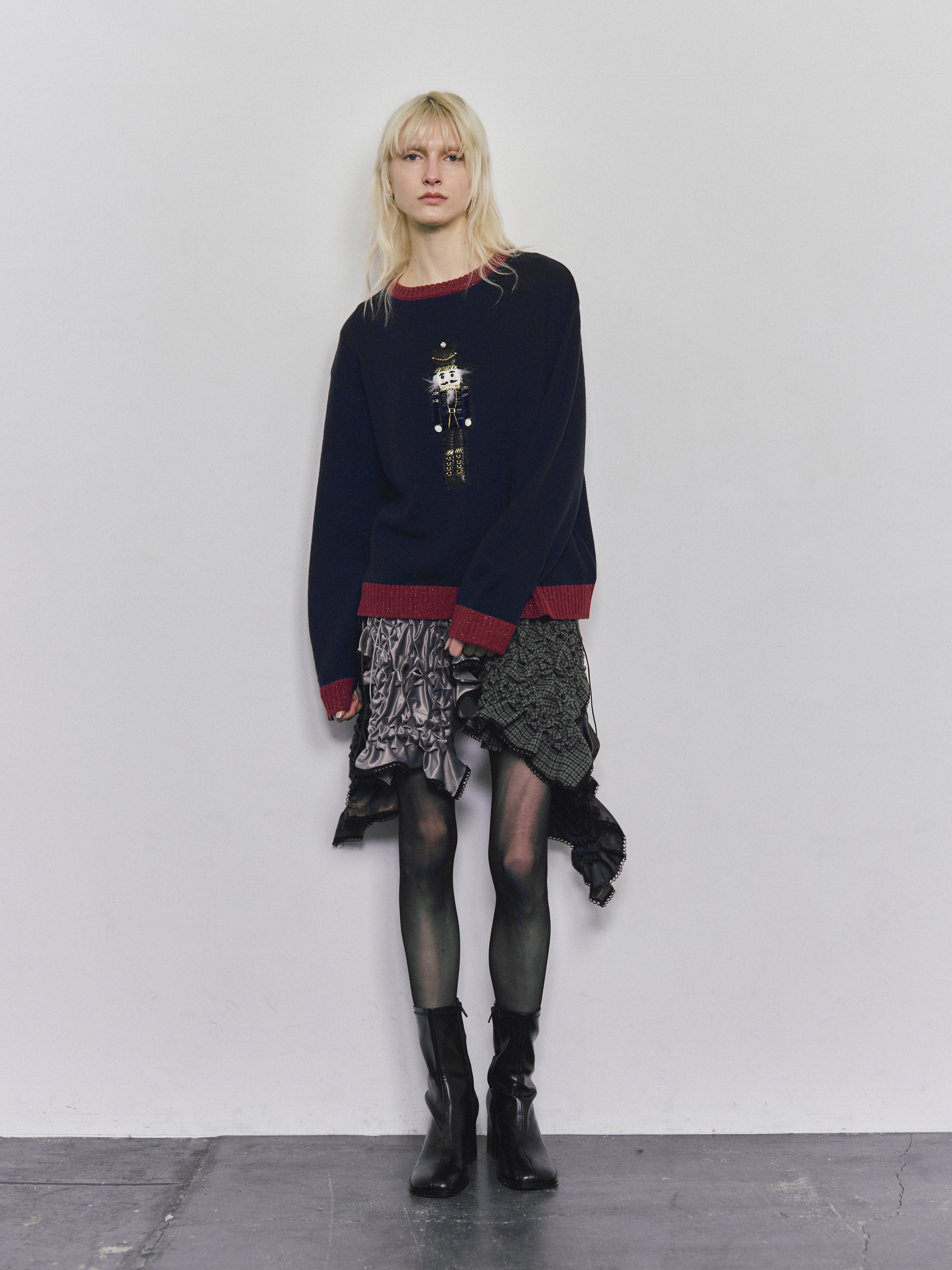 Patch smocking skirt - Navy