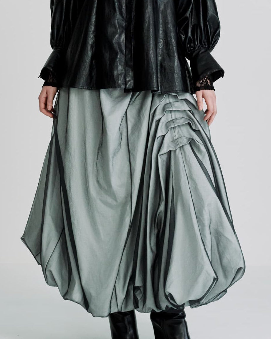 Standneck tuck shirt jacket - Black-leather