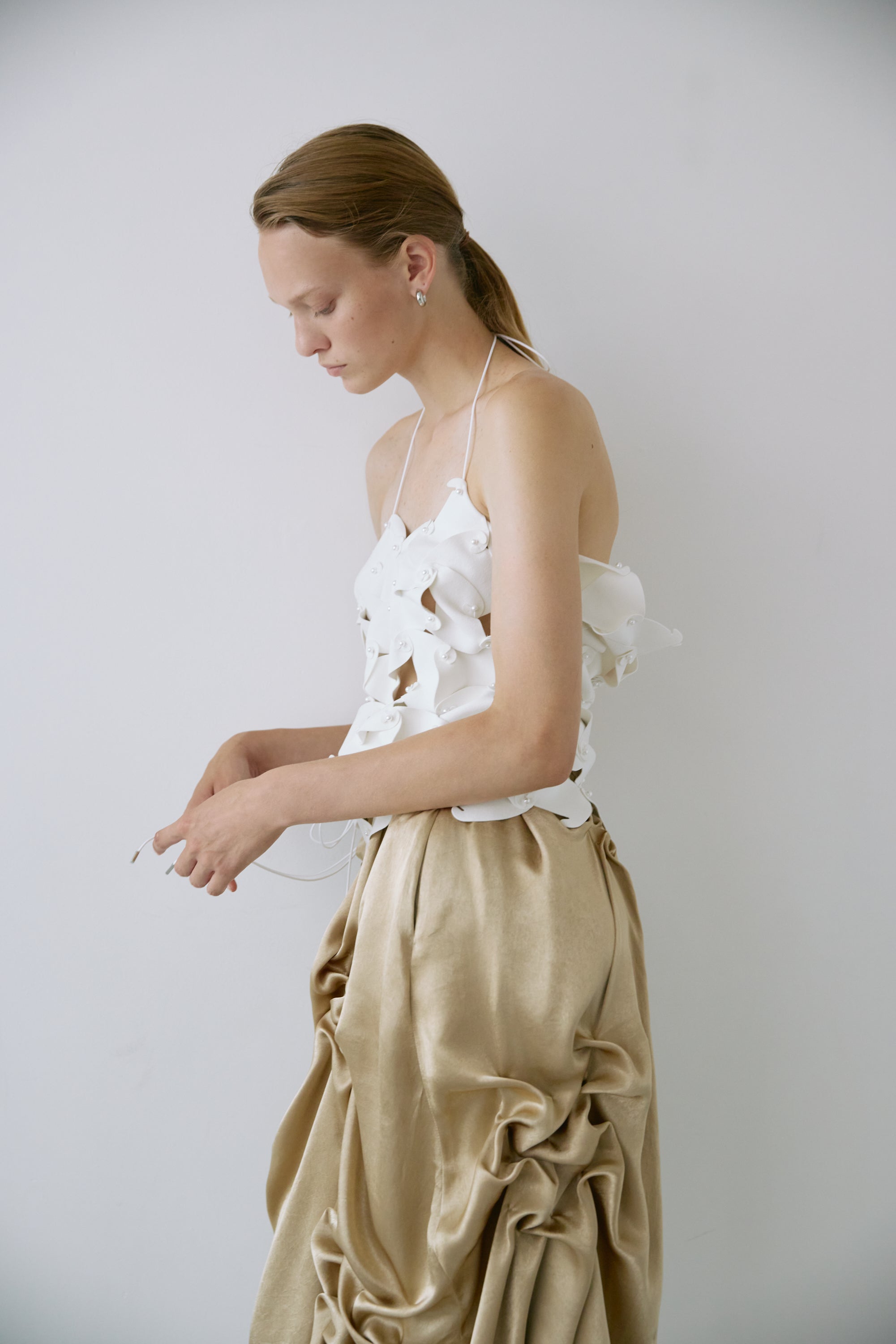 Satin balloon skirt - Beige