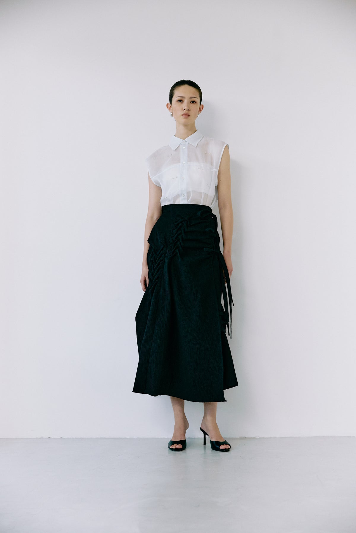Metal stitch sheer  blouse - Blue