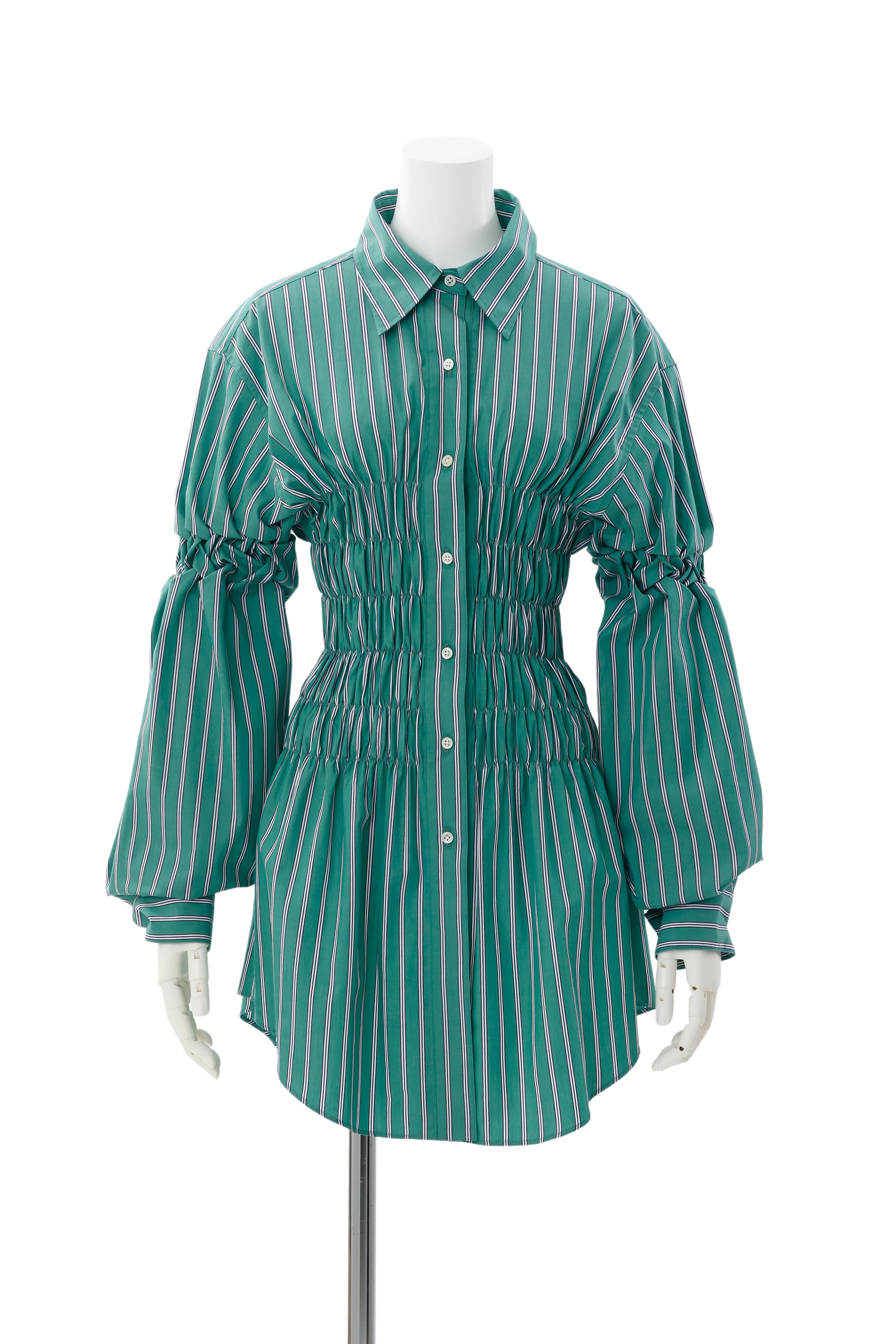 Stripe shirring shirt  - Green