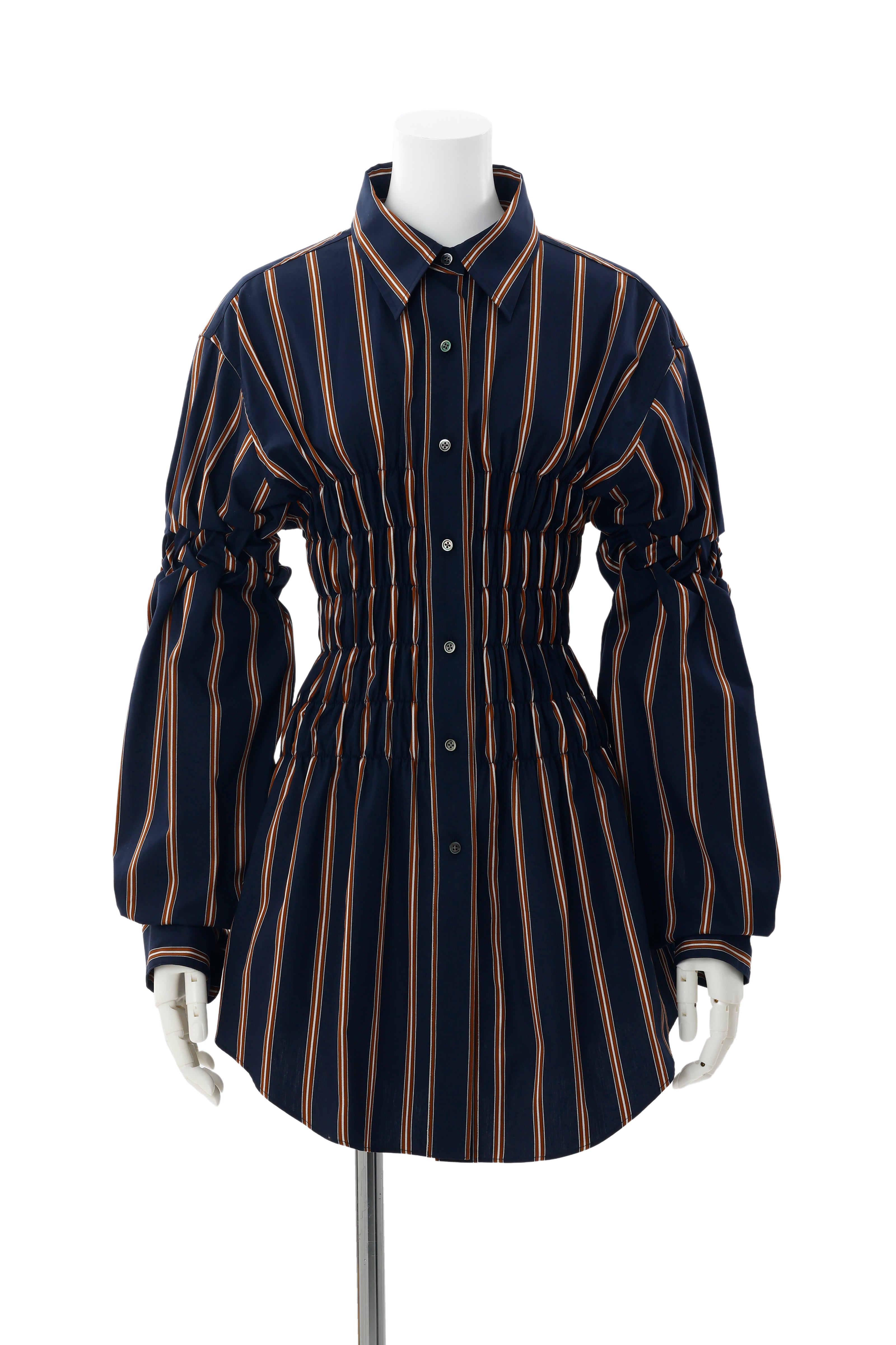 Stripe shirring shirt - Navy