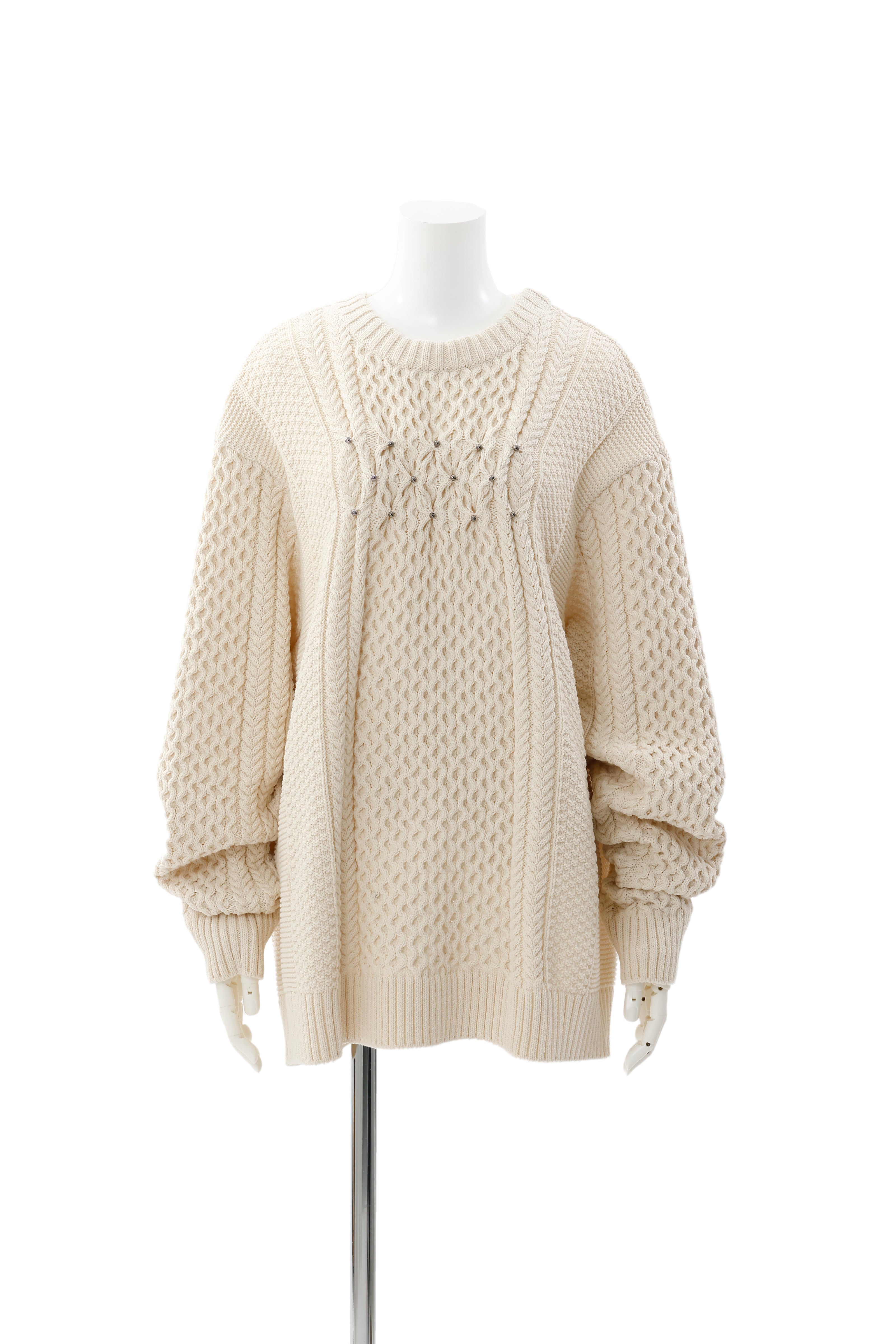 Back open aran knit - Ivory　October delivery