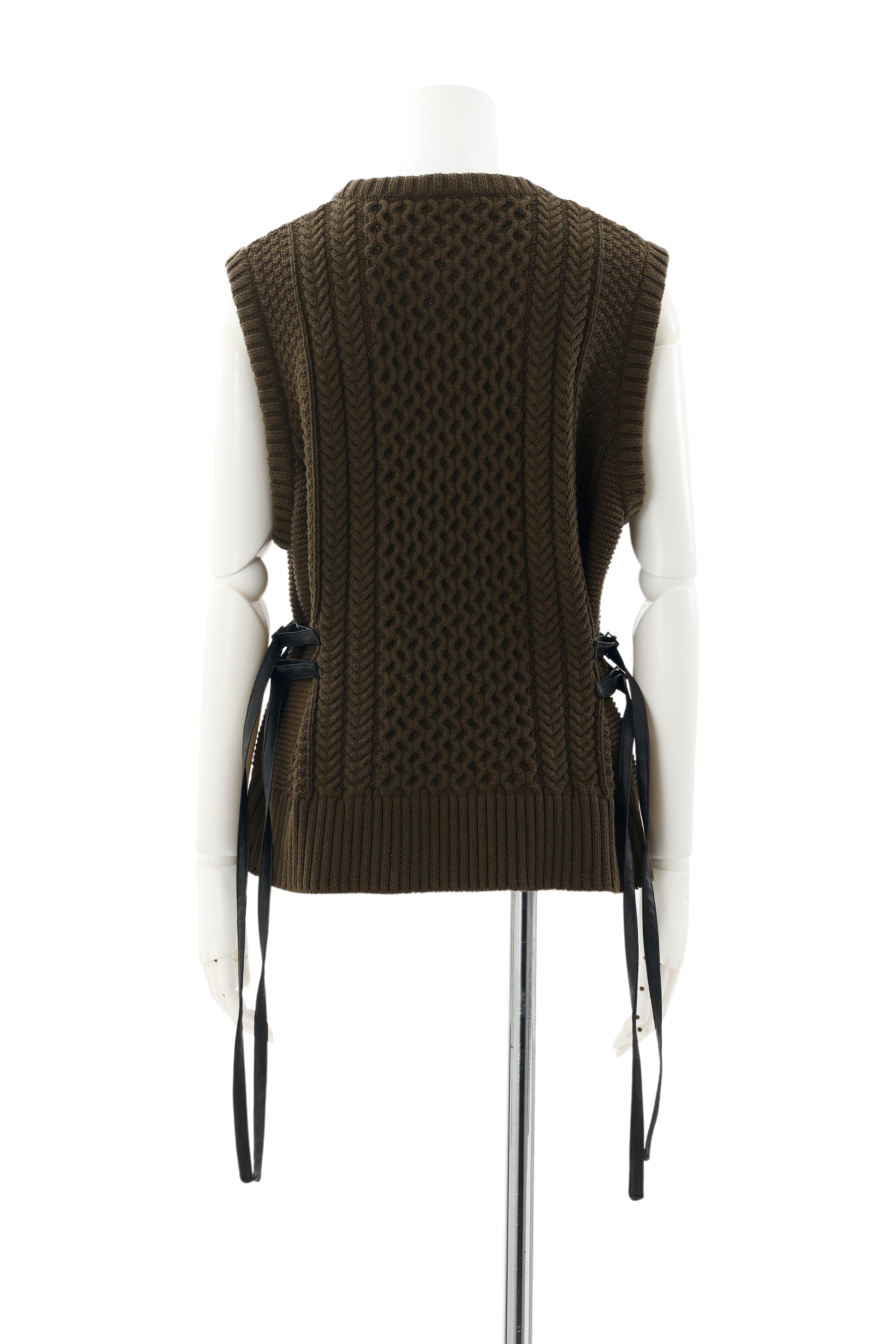 Aran knit vest - Khaki　October delivery