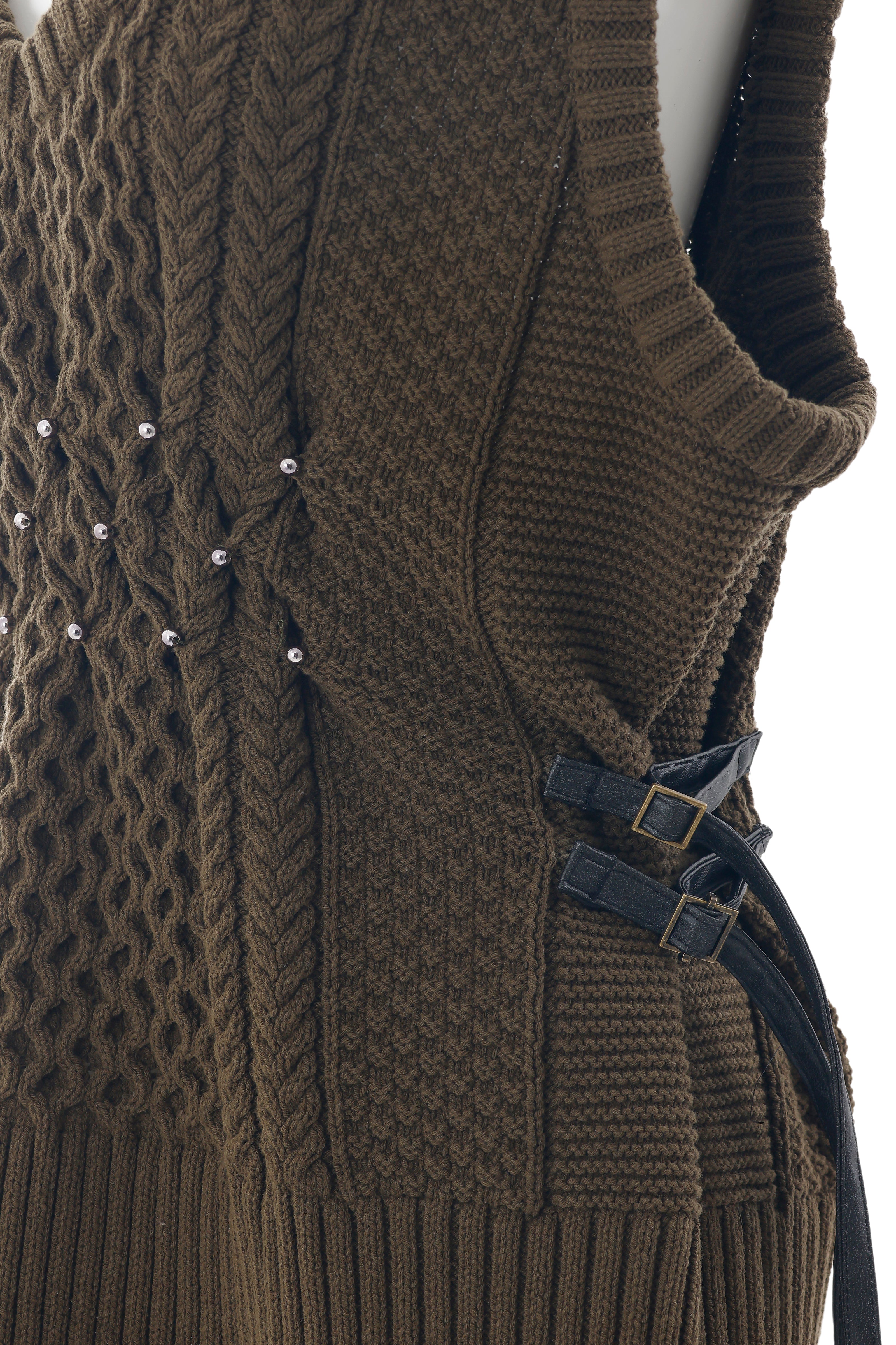 Aran knit vest - Khaki　October delivery