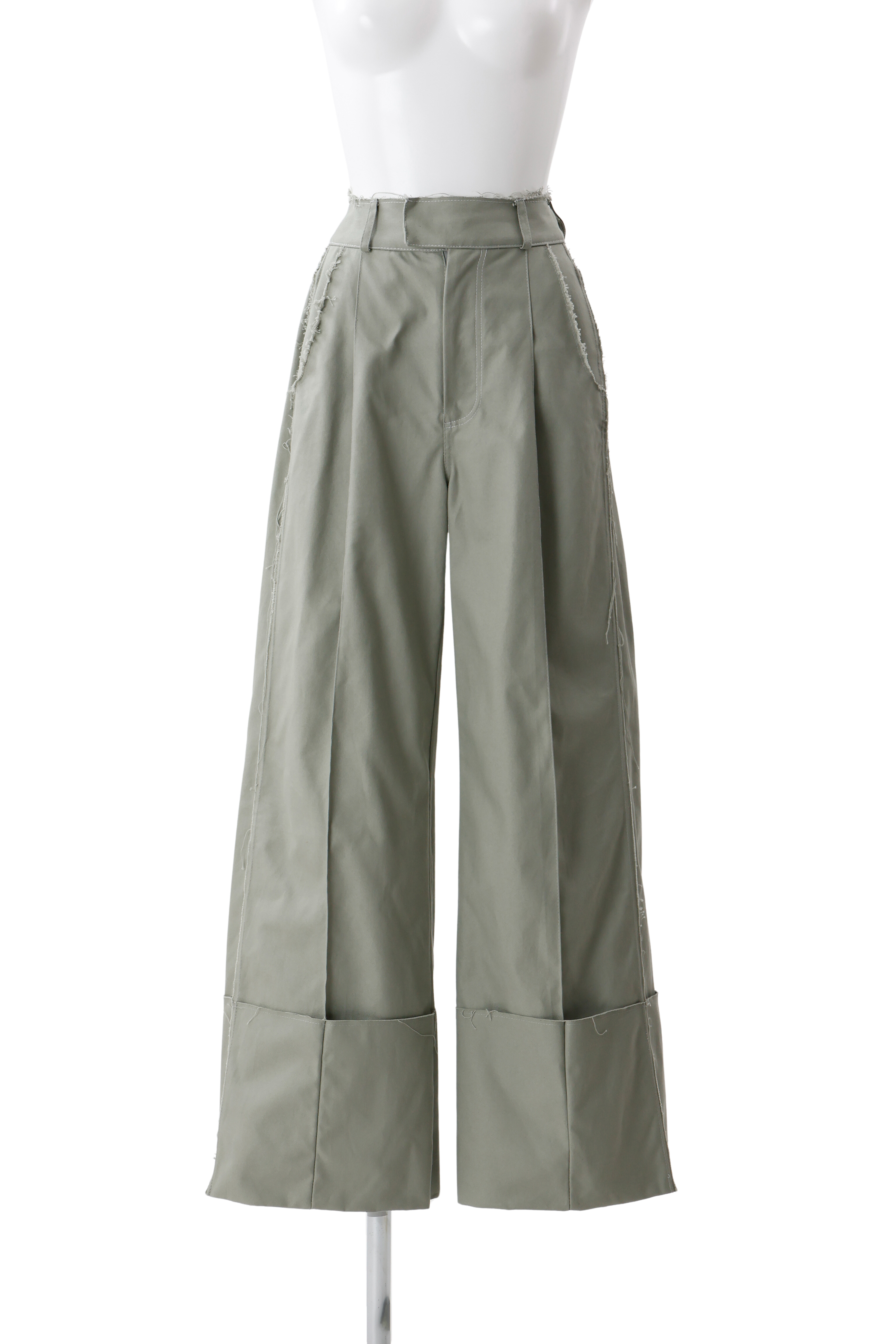 Wide-Leg Roll Pants - Green