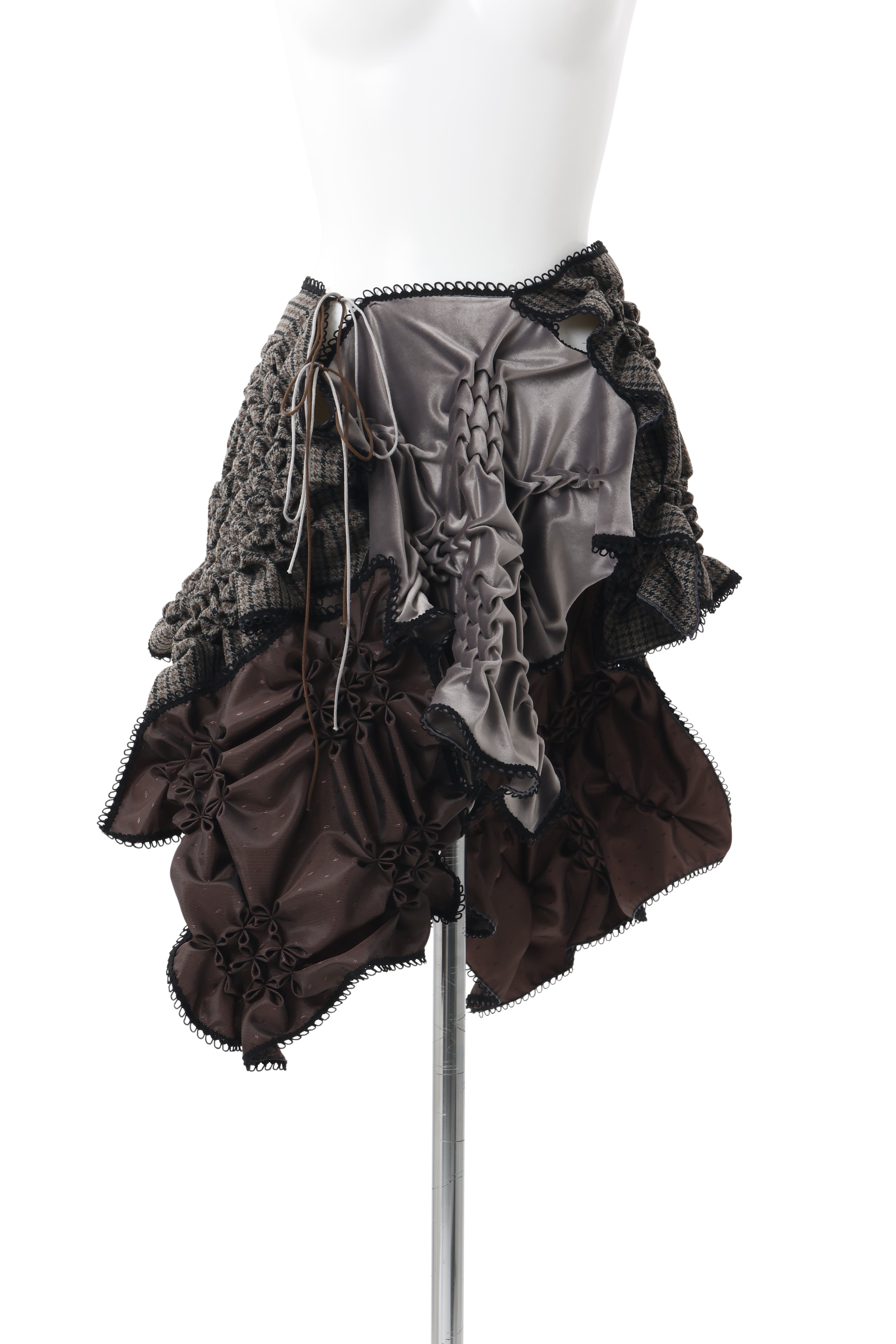 Patch smocking skirt - Gray-Tweed