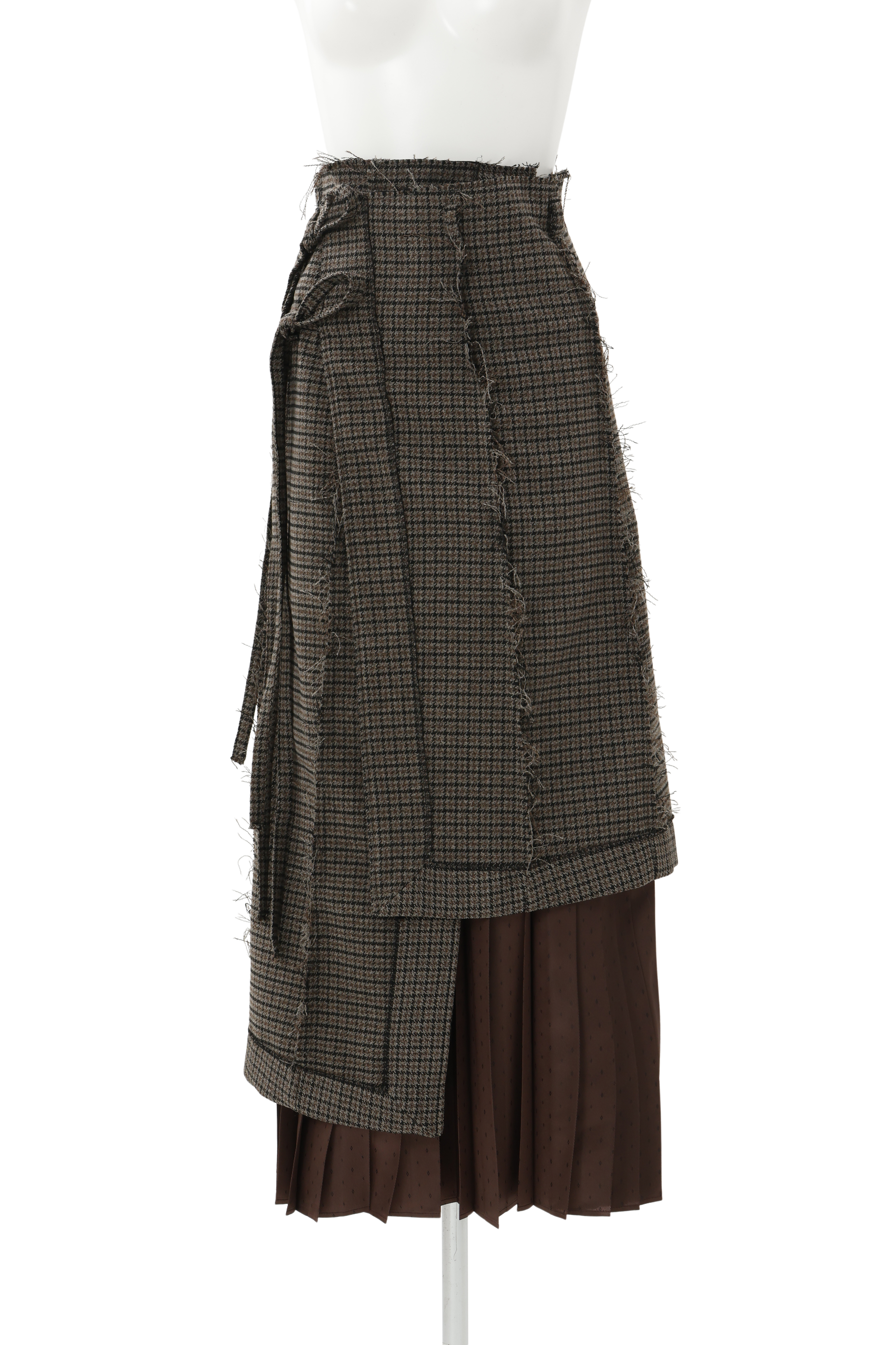 Pleats wrapping skirt - Gray tweed