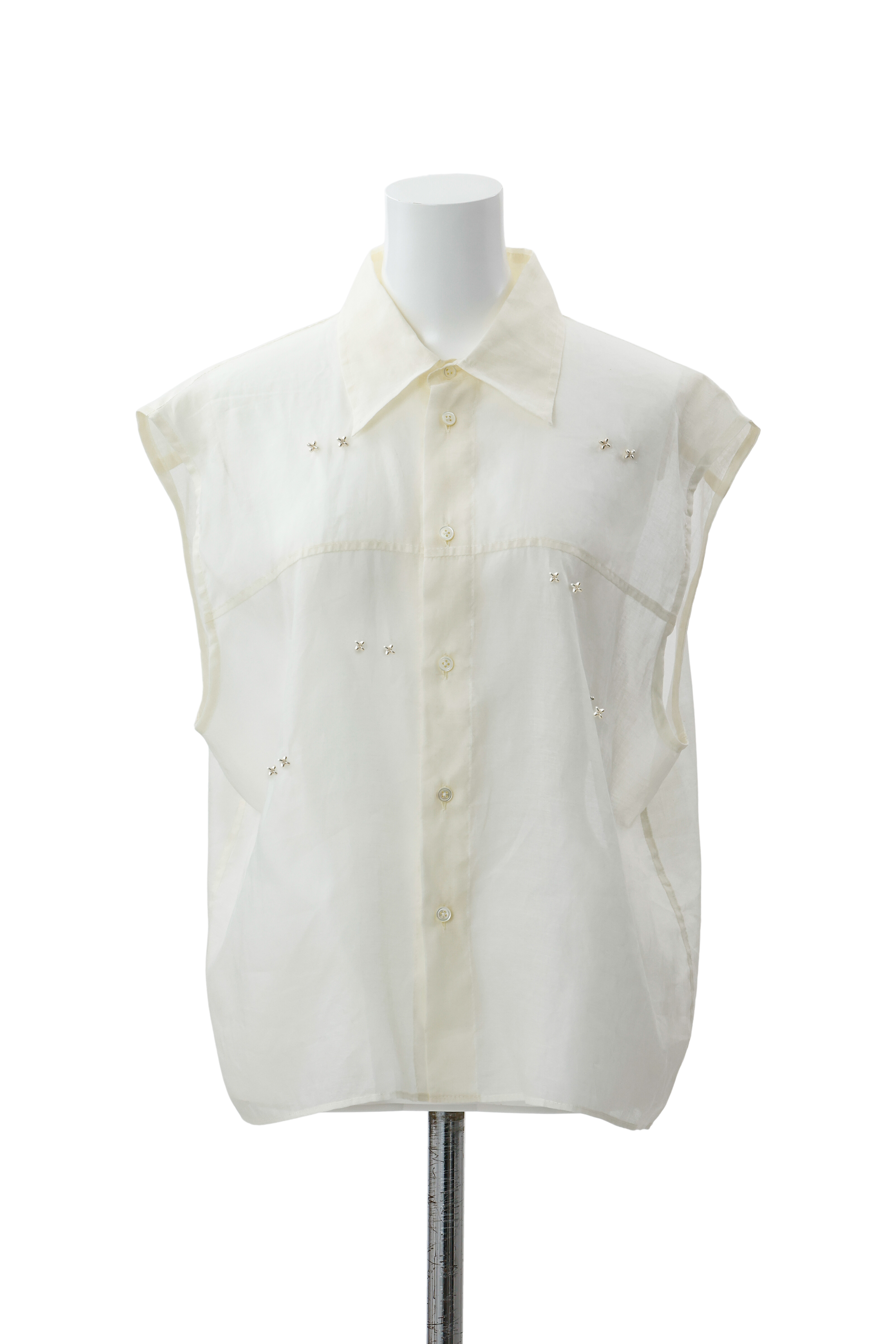 Metal stitch sheer  blouse - Off-white