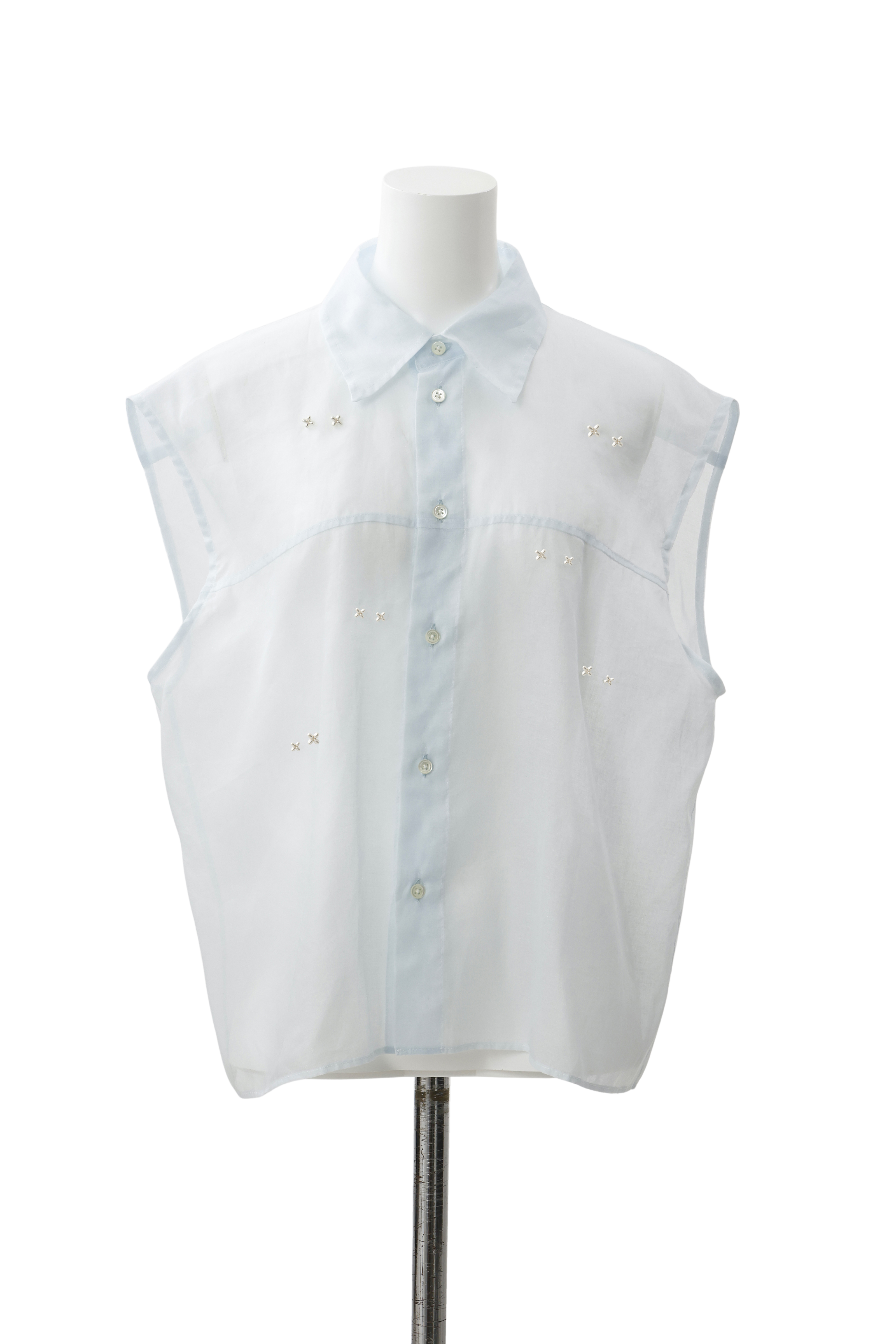 Metal stitch sheer  blouse - Blue
