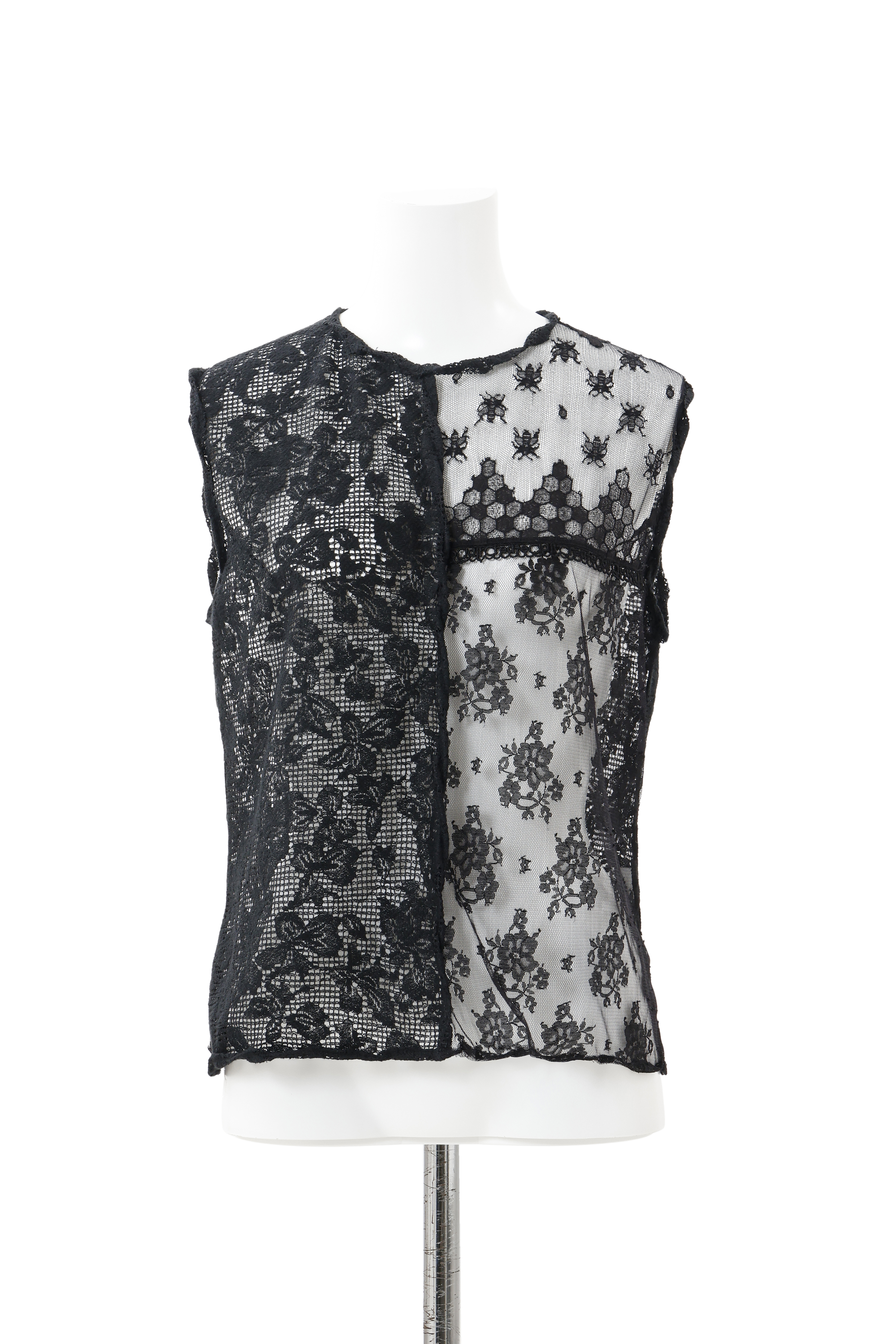 Twist edge lace  blouse - Black