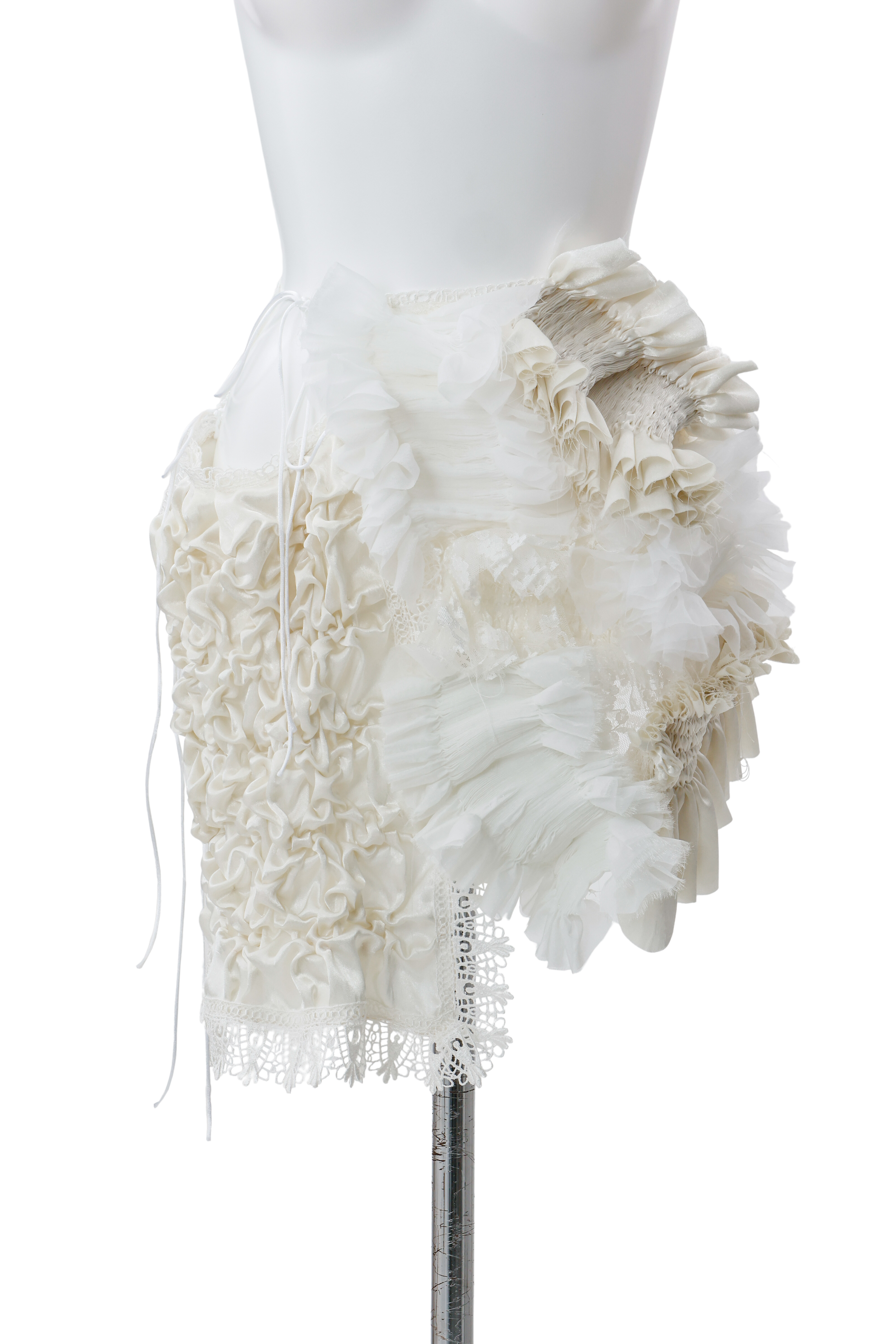 Hand pleats assemble skirt - White