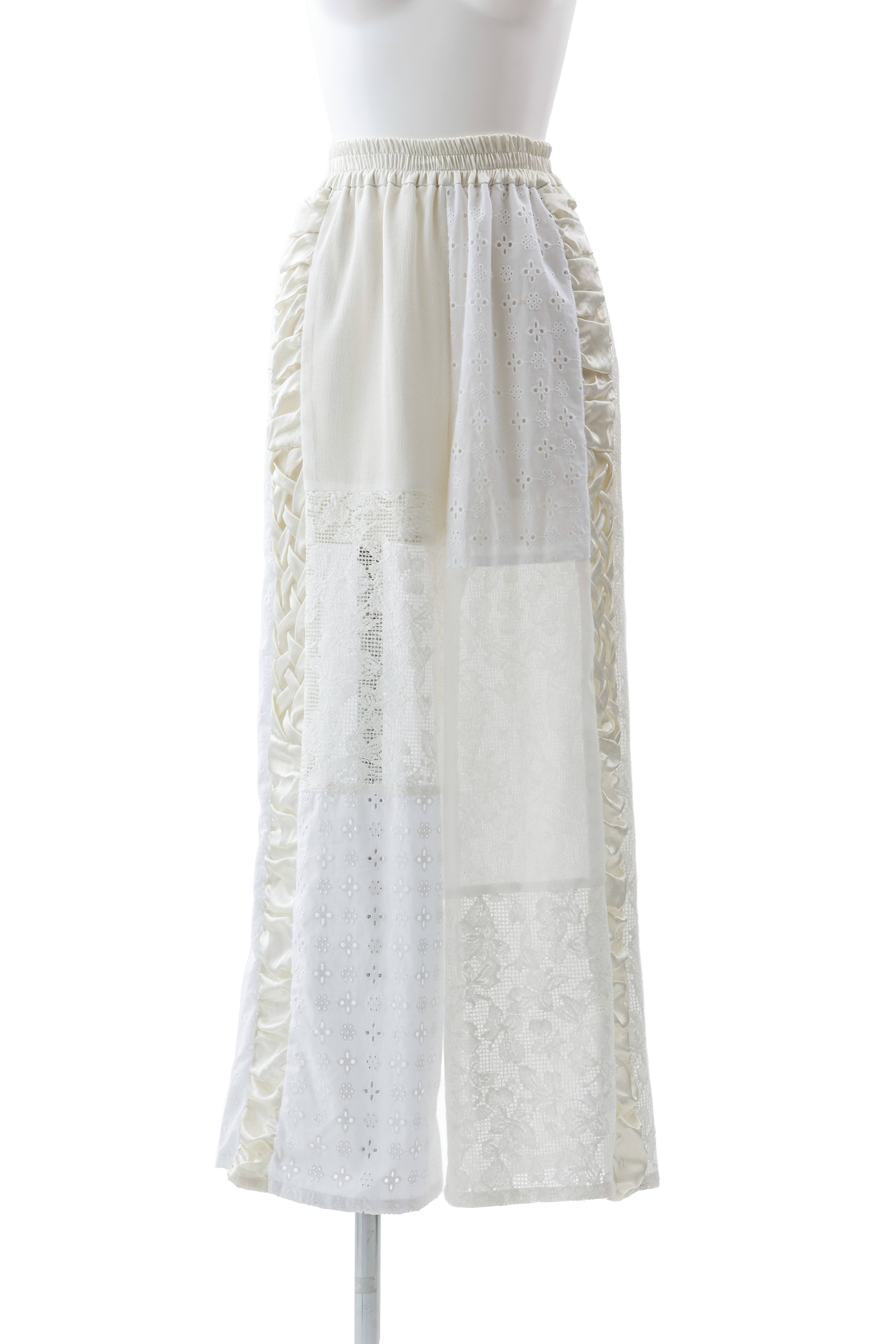 Satin line lace patchwork pants - Off-white