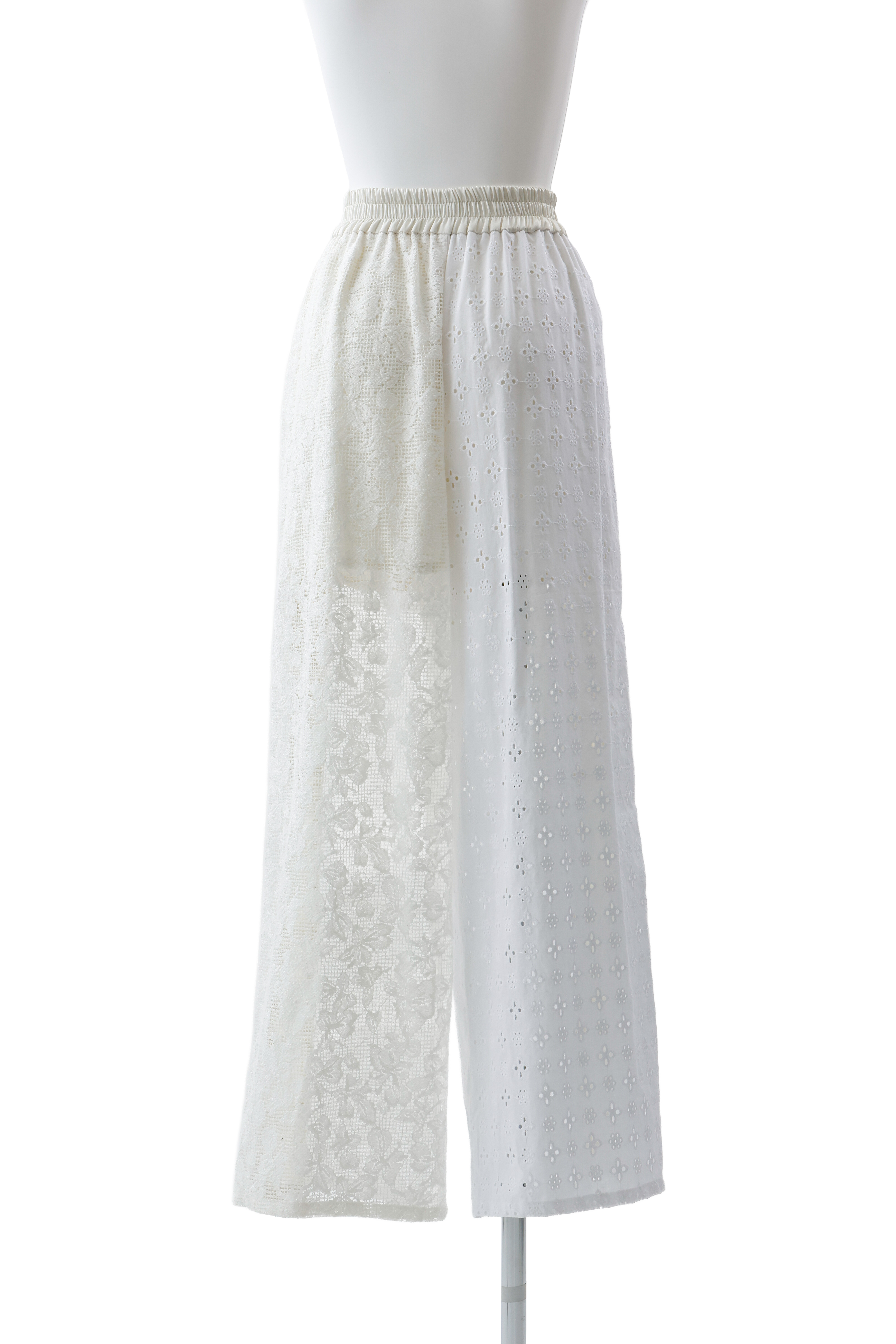 Satin line lace patchwork pants - Off-white